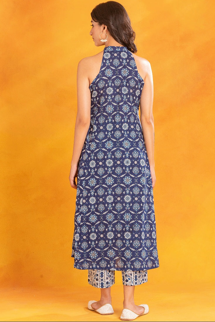 Indigo Halter Neck Kurta (Set of 3)