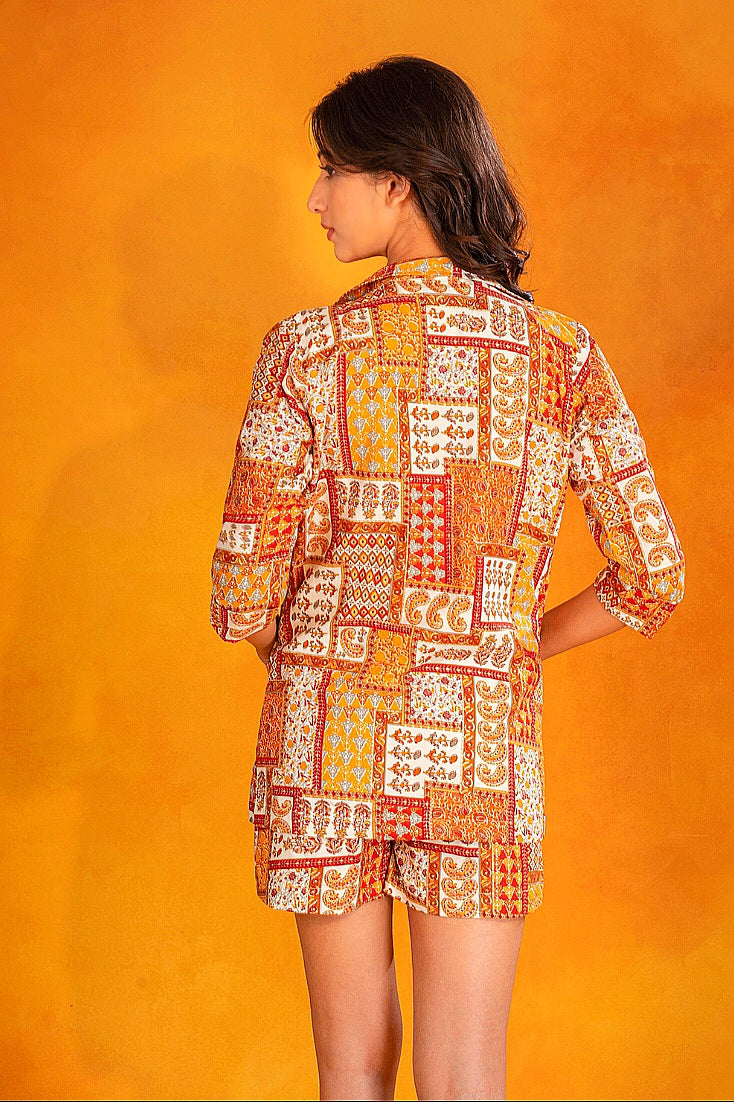 Brown & White Cotton Printed Co-ord Set