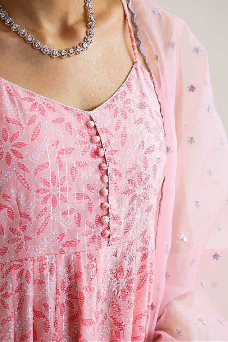 Baby Pink Suit Set with Organza Dupatta