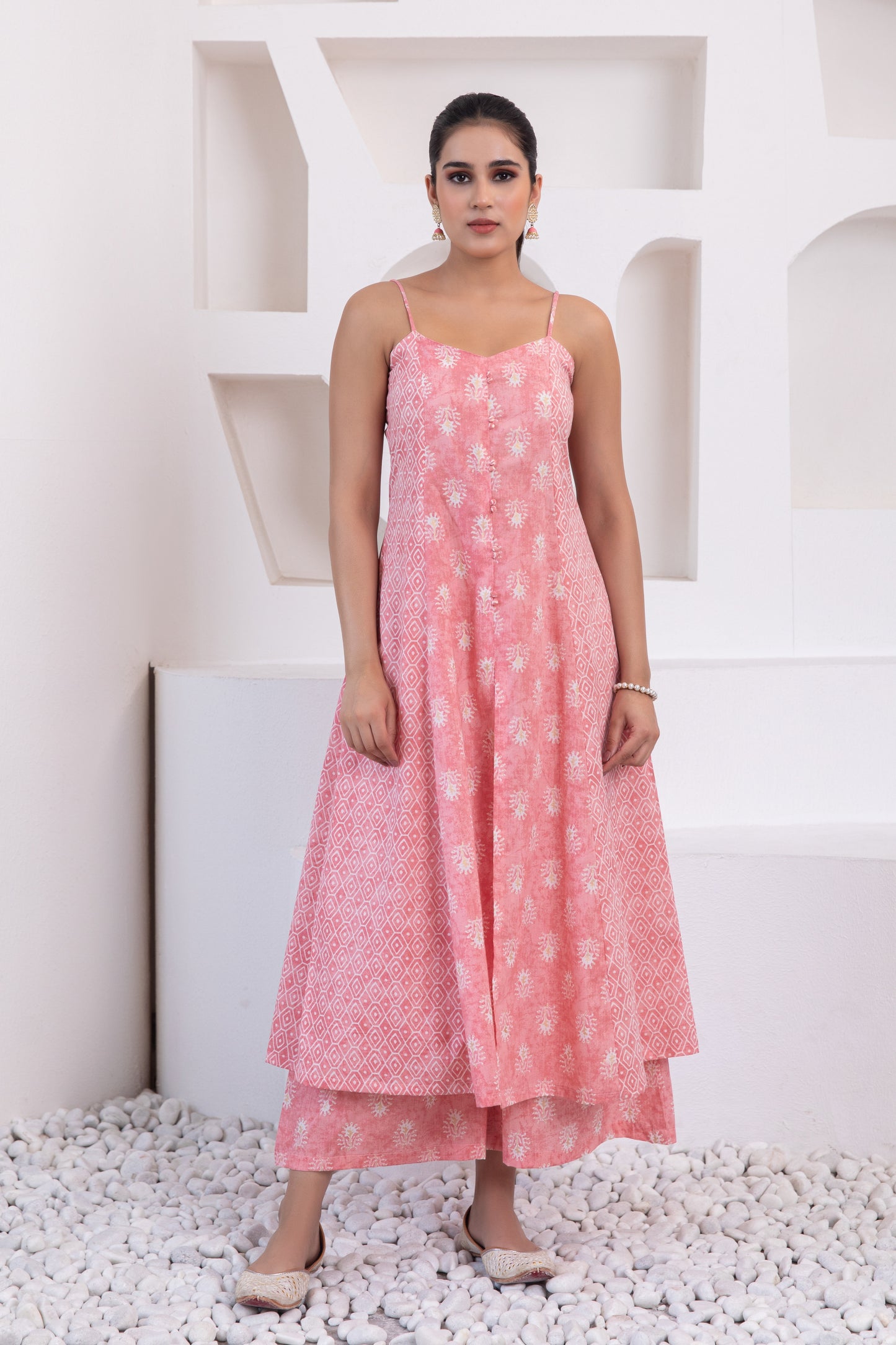 Pastel Pink Noodle Strap Cotton Suit (Set of 3)