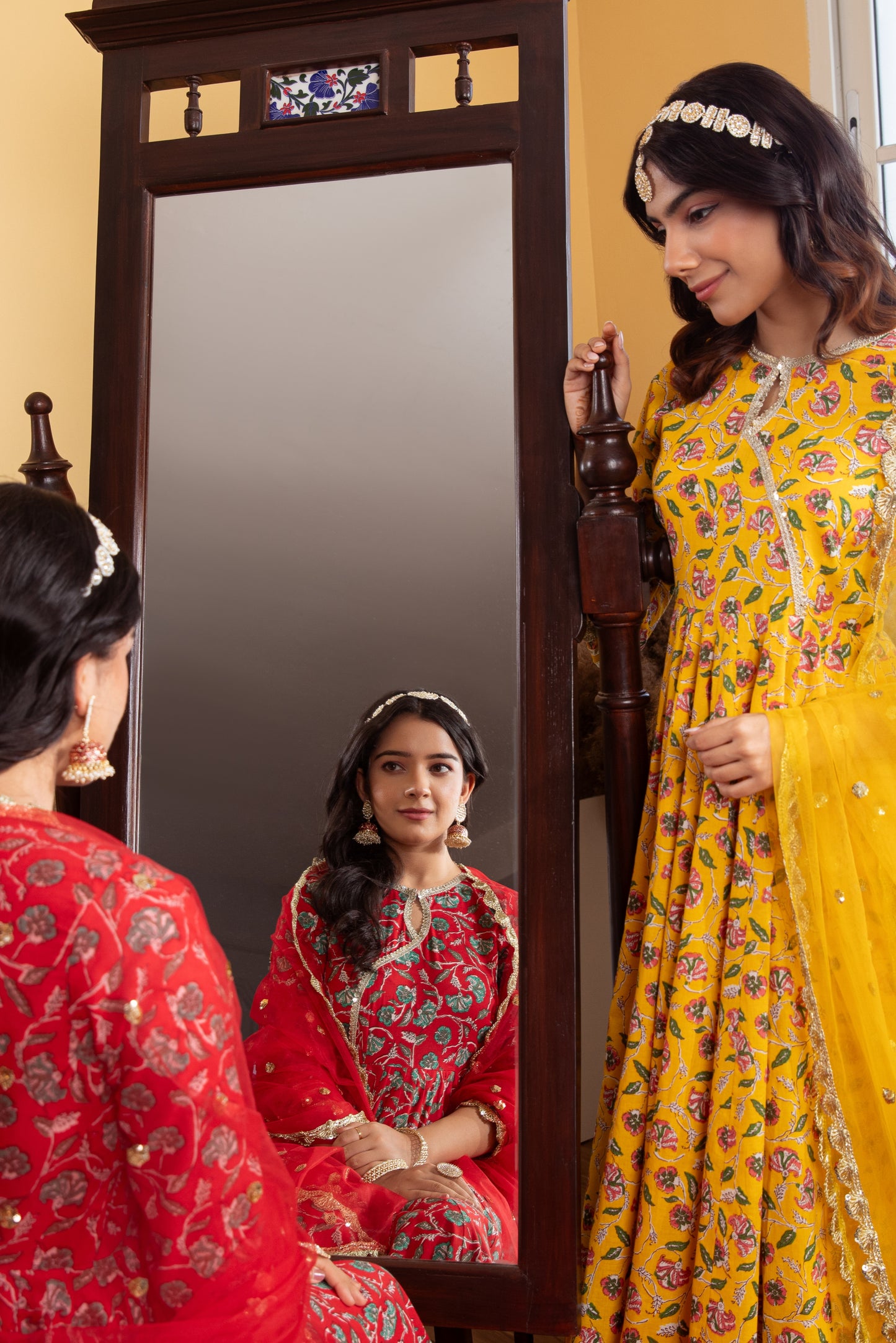 Red Angrakha Cotton Printed Suit (Set of 3)