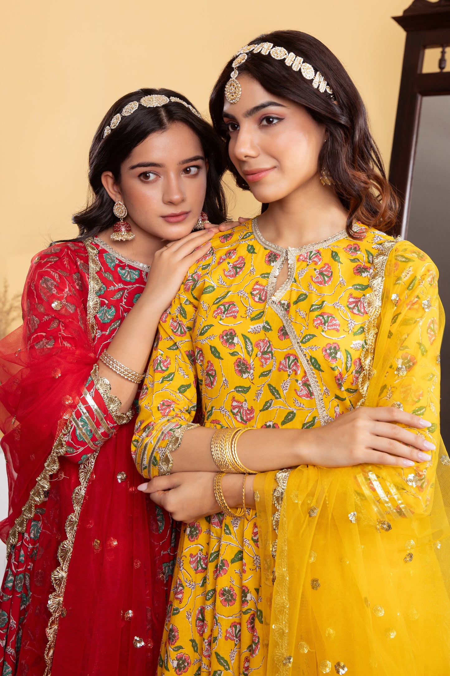 Yellow Angrakha Cotton Printed Suit (Set of 3)