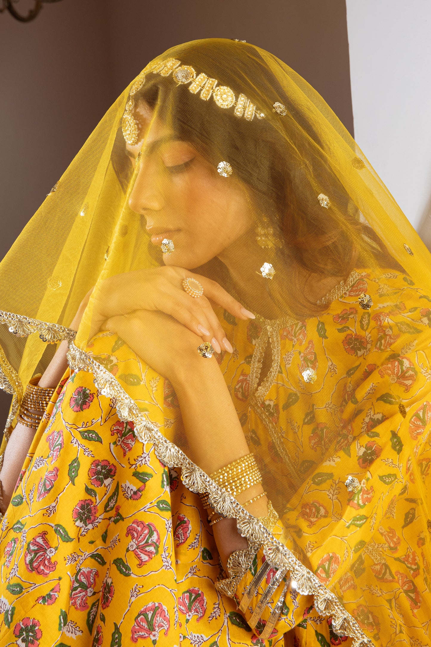 Yellow Angrakha Cotton Printed Suit (Set of 3)