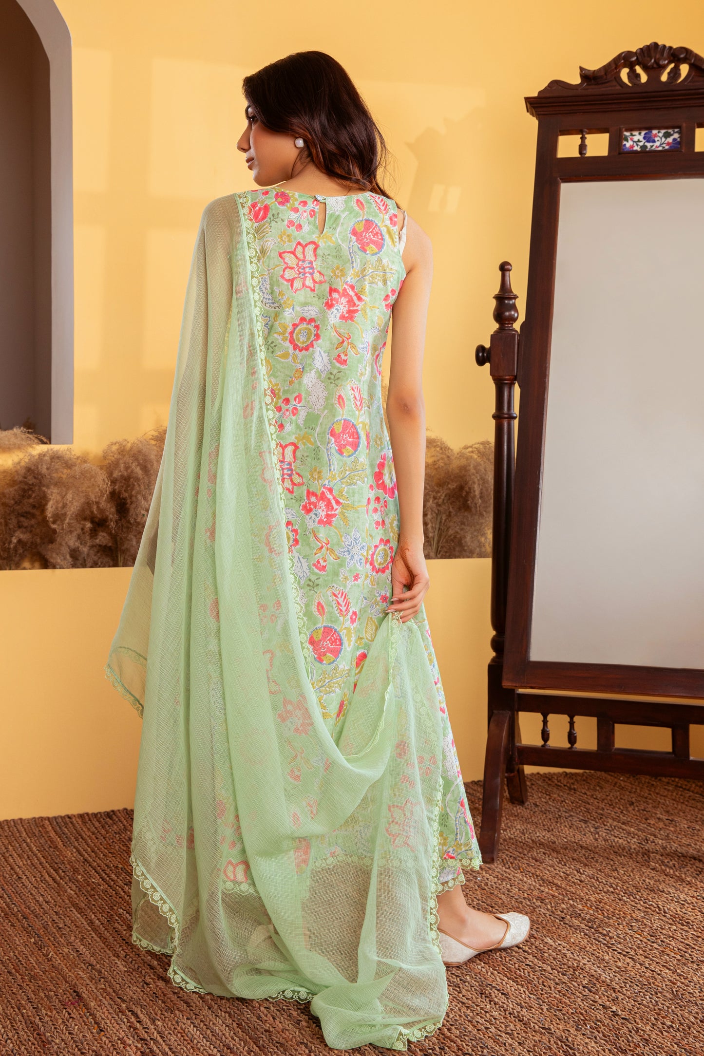 Pastel Green Cotton Suit (Set of 3)
