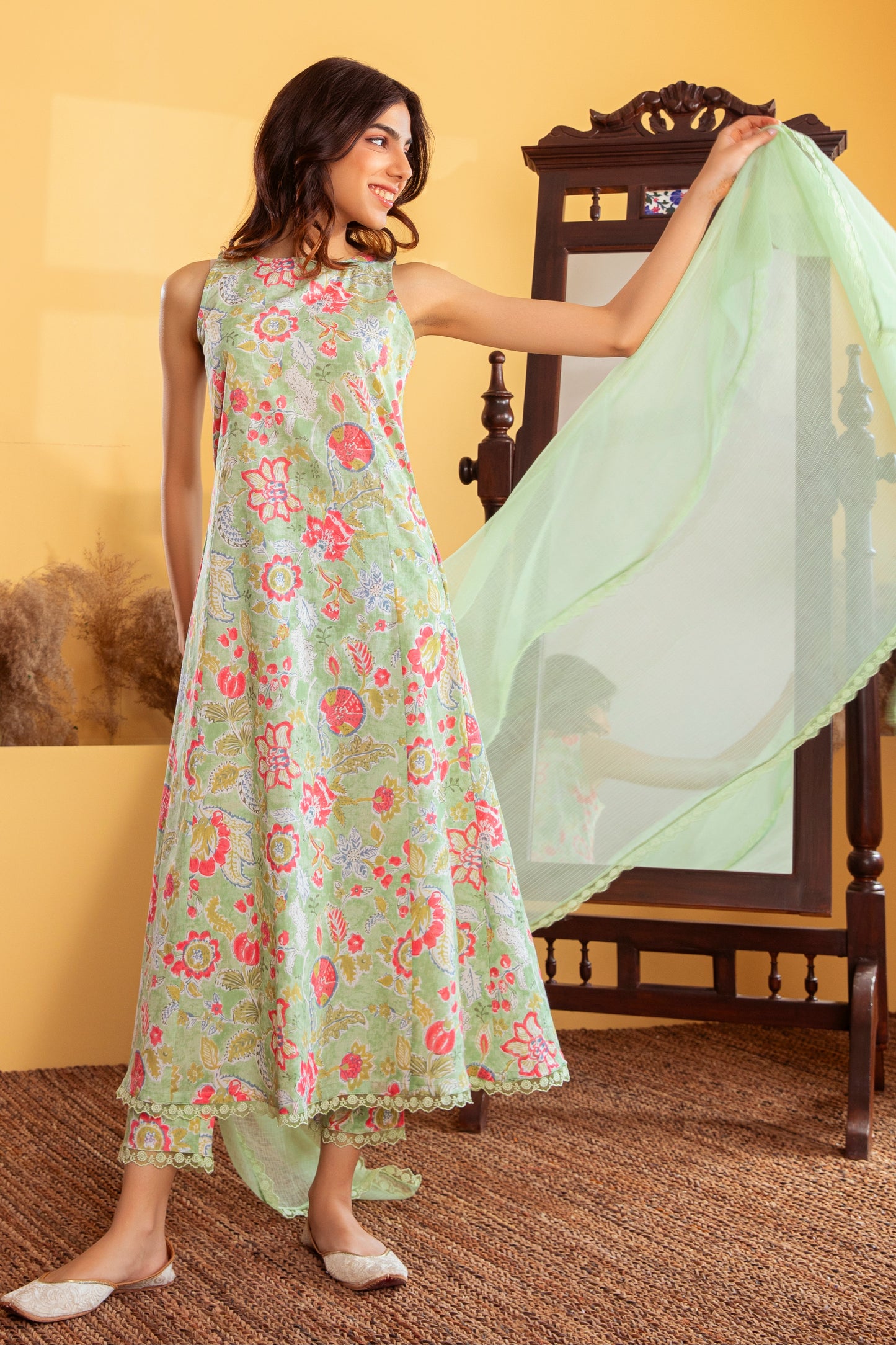Pastel Green Cotton Suit (Set of 3)