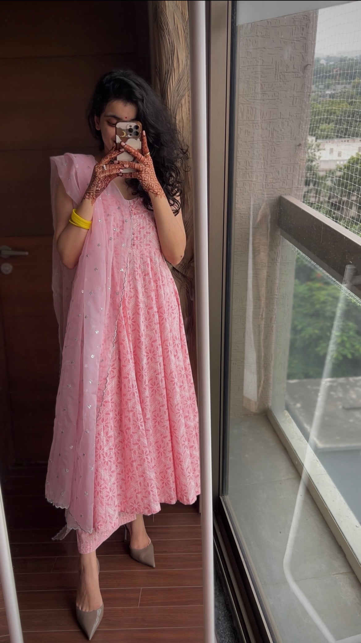 Baby Pink Suit Set with Organza Dupatta
