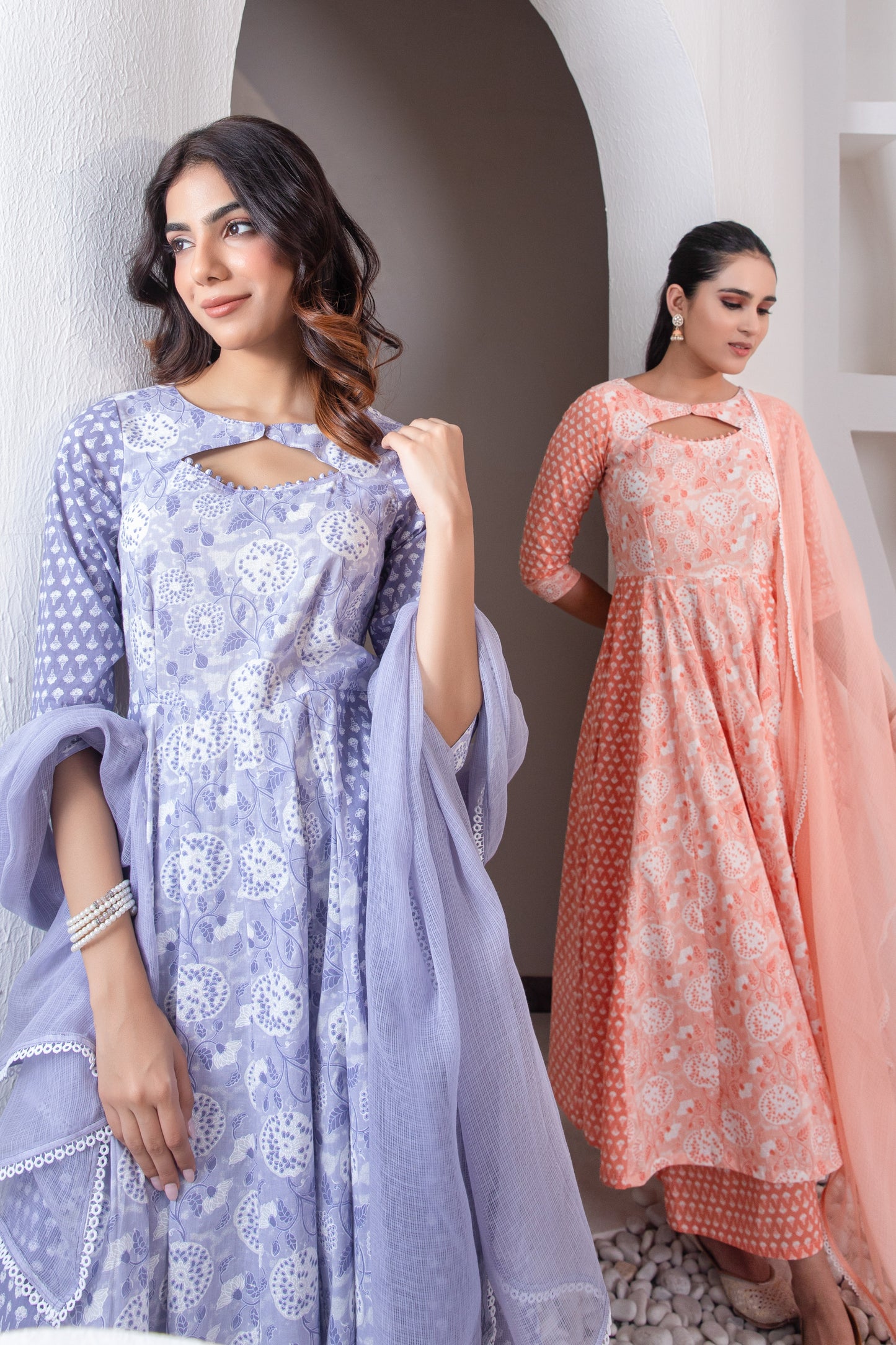 Pastel Orange Cotton Suit with Potli Button Detailing (Set of 3)