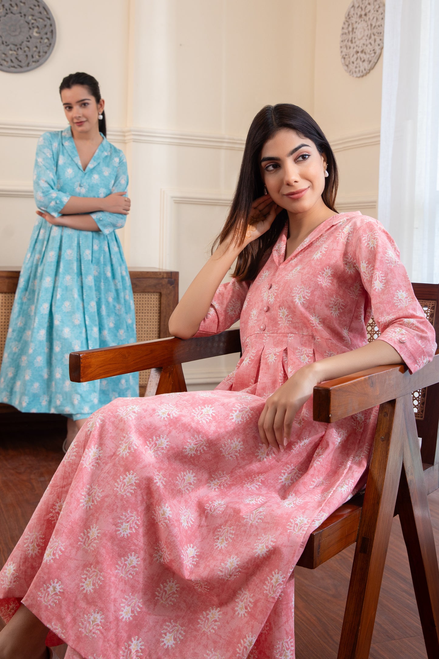 Pastel Pink Box Pleated Kurta with Palazzo (Set of 2)