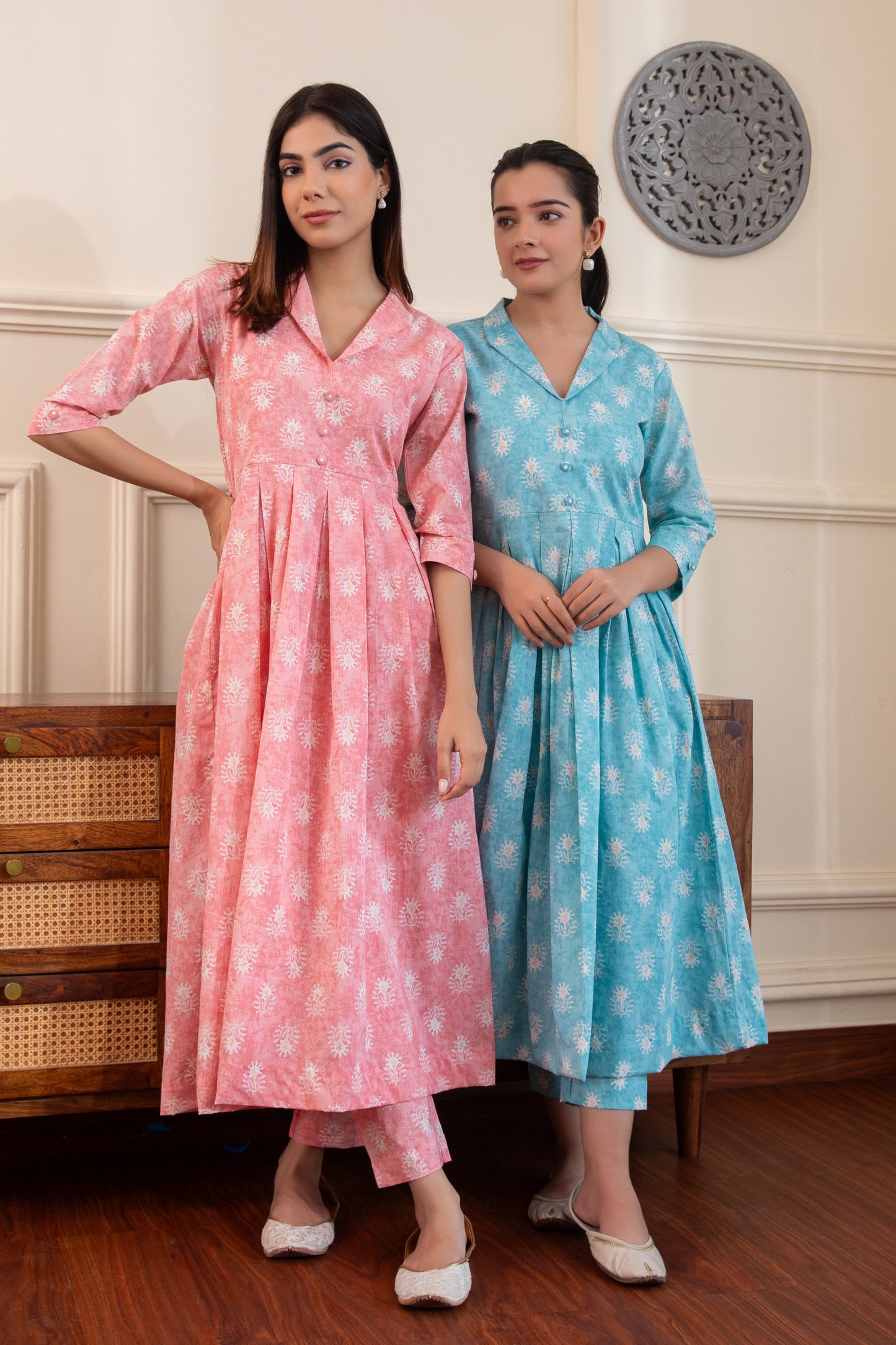 Pastel Pink Box Pleated Kurta with Palazzo (Set of 2)