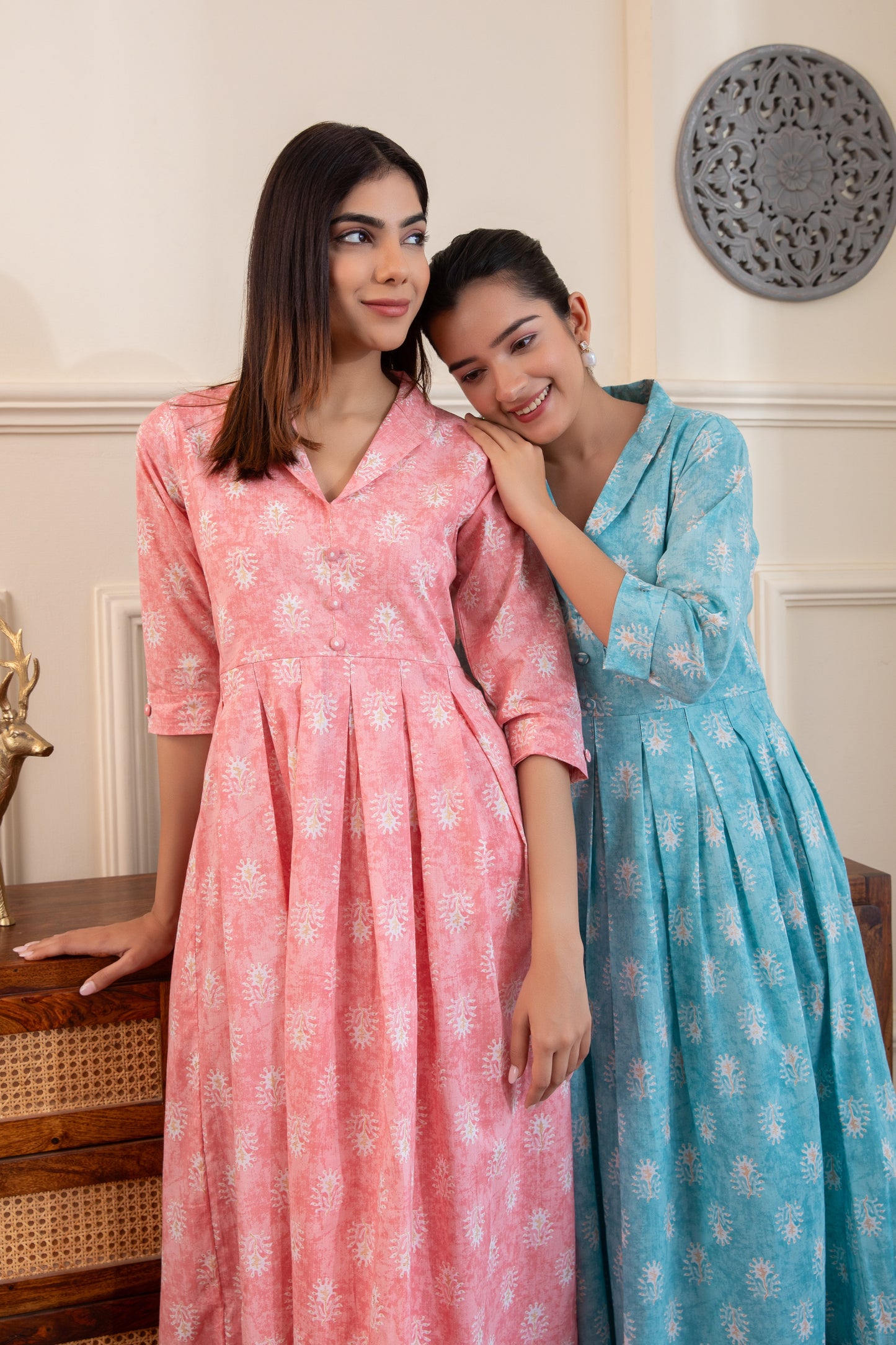 Pastel Pink Box Pleated Kurta with Palazzo (Set of 2)