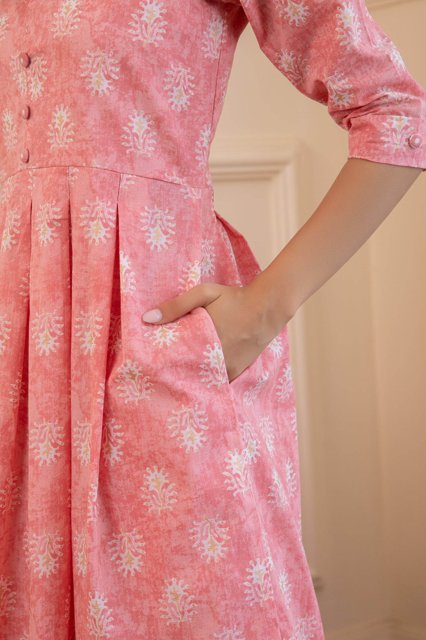 Pastel Pink Box Pleated Kurta with Palazzo (Set of 2)