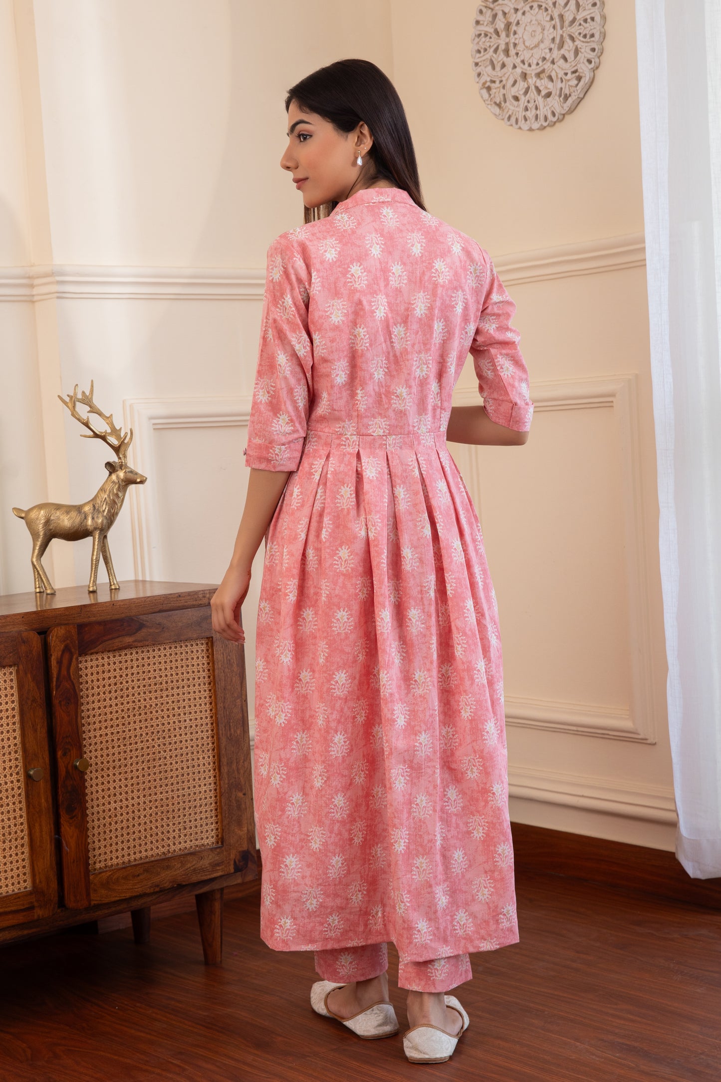 Pastel Pink Box Pleated Kurta with Palazzo (Set of 2)