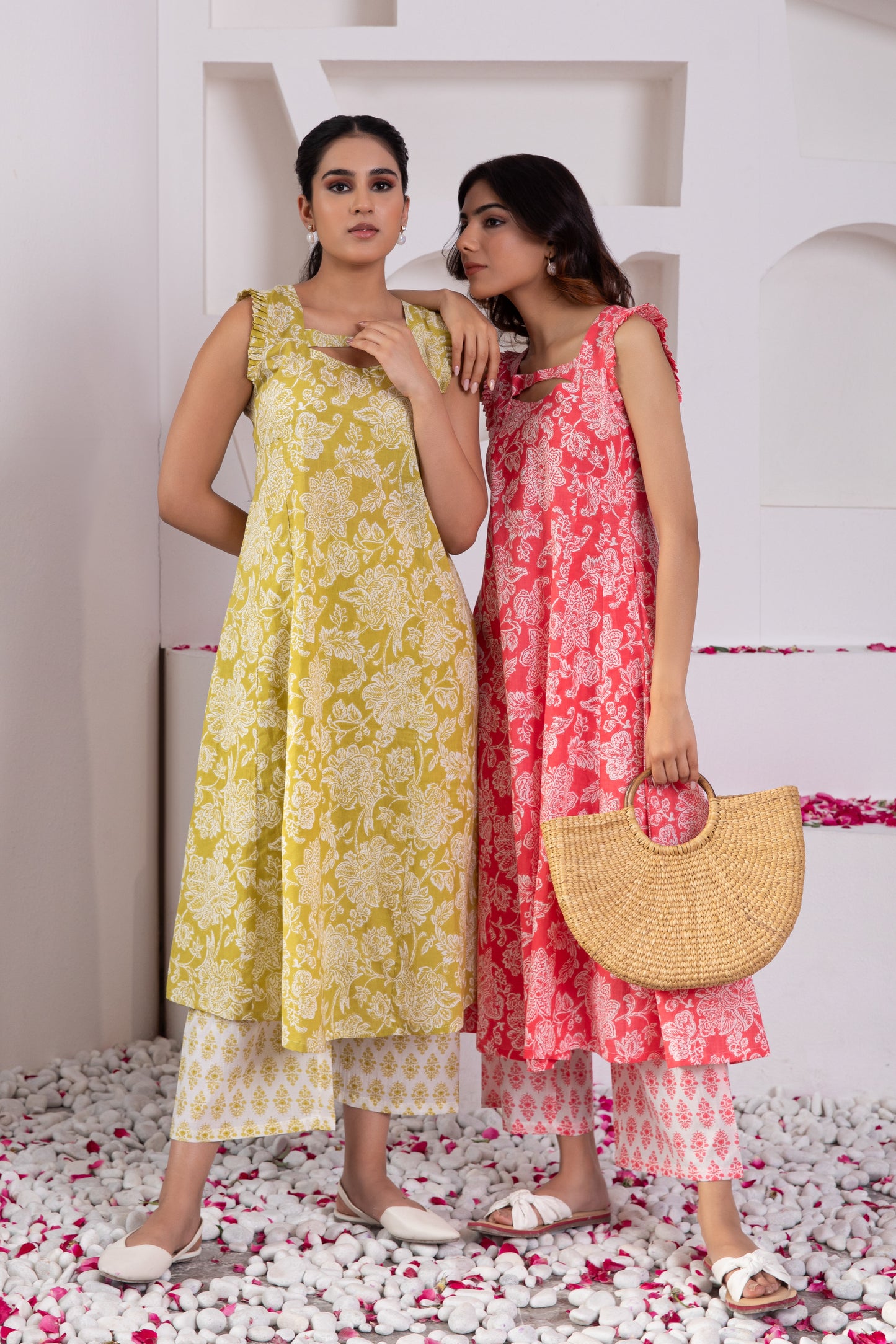 Green Cotton Printed Kurta with Palazzo (Set of 2)