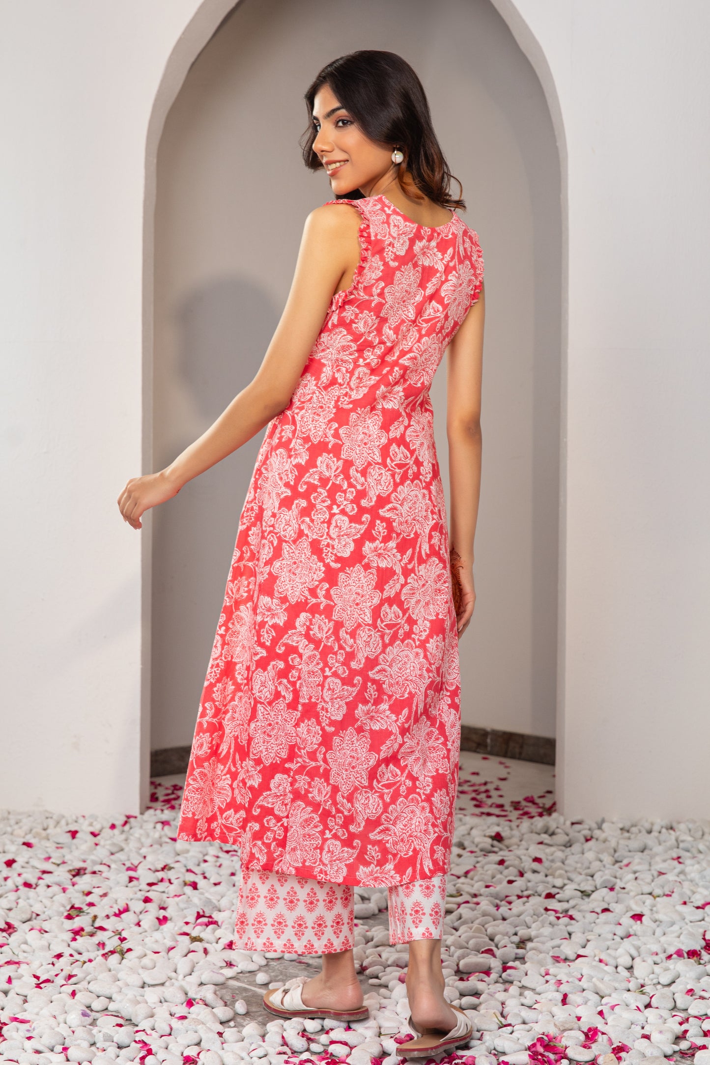 Red Cotton Printed Kurta with Palazzo (Set of 2)