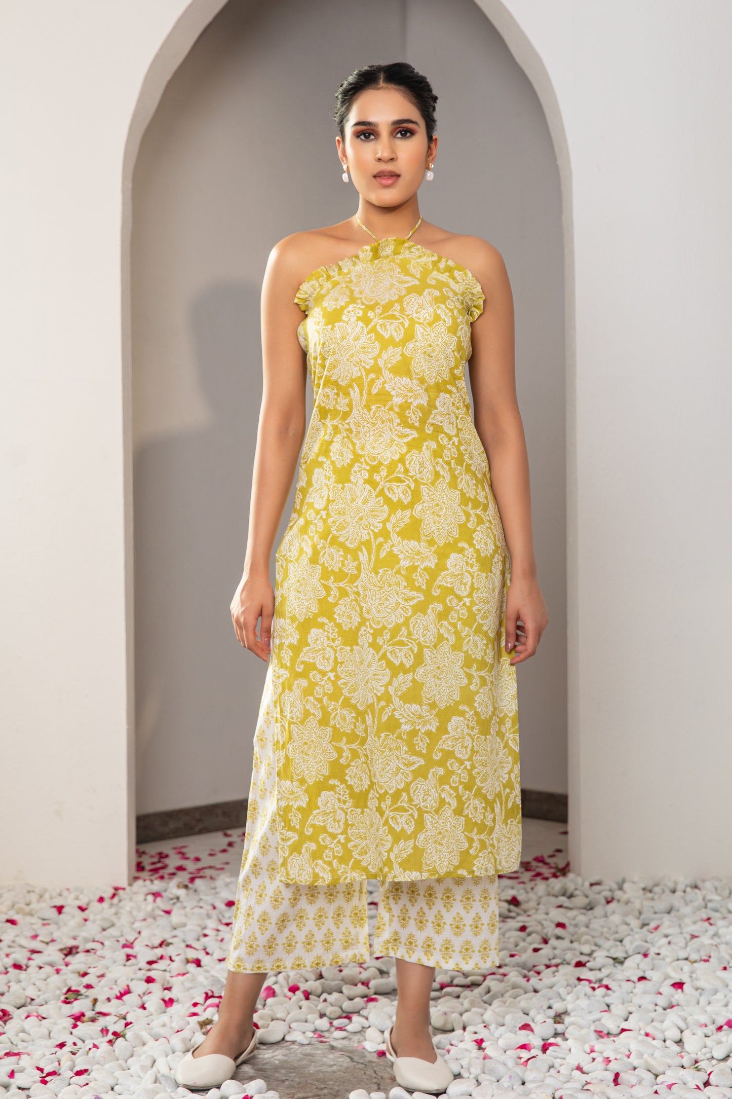 Green Halter Neck Kurta & Palazzo (Set of 2)