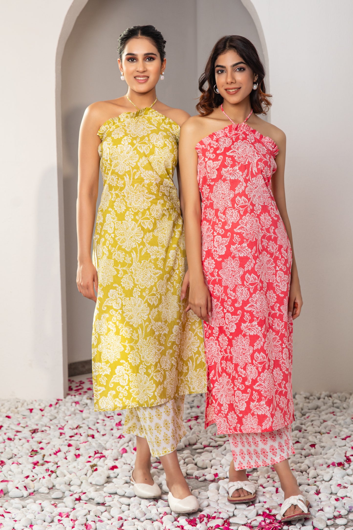 Green Halter Neck Kurta & Palazzo (Set of 2)