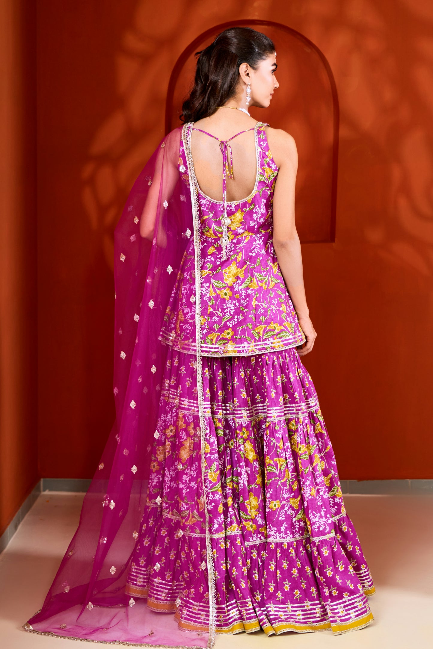Purple Cotton Printed Sharara (Set of 3)
