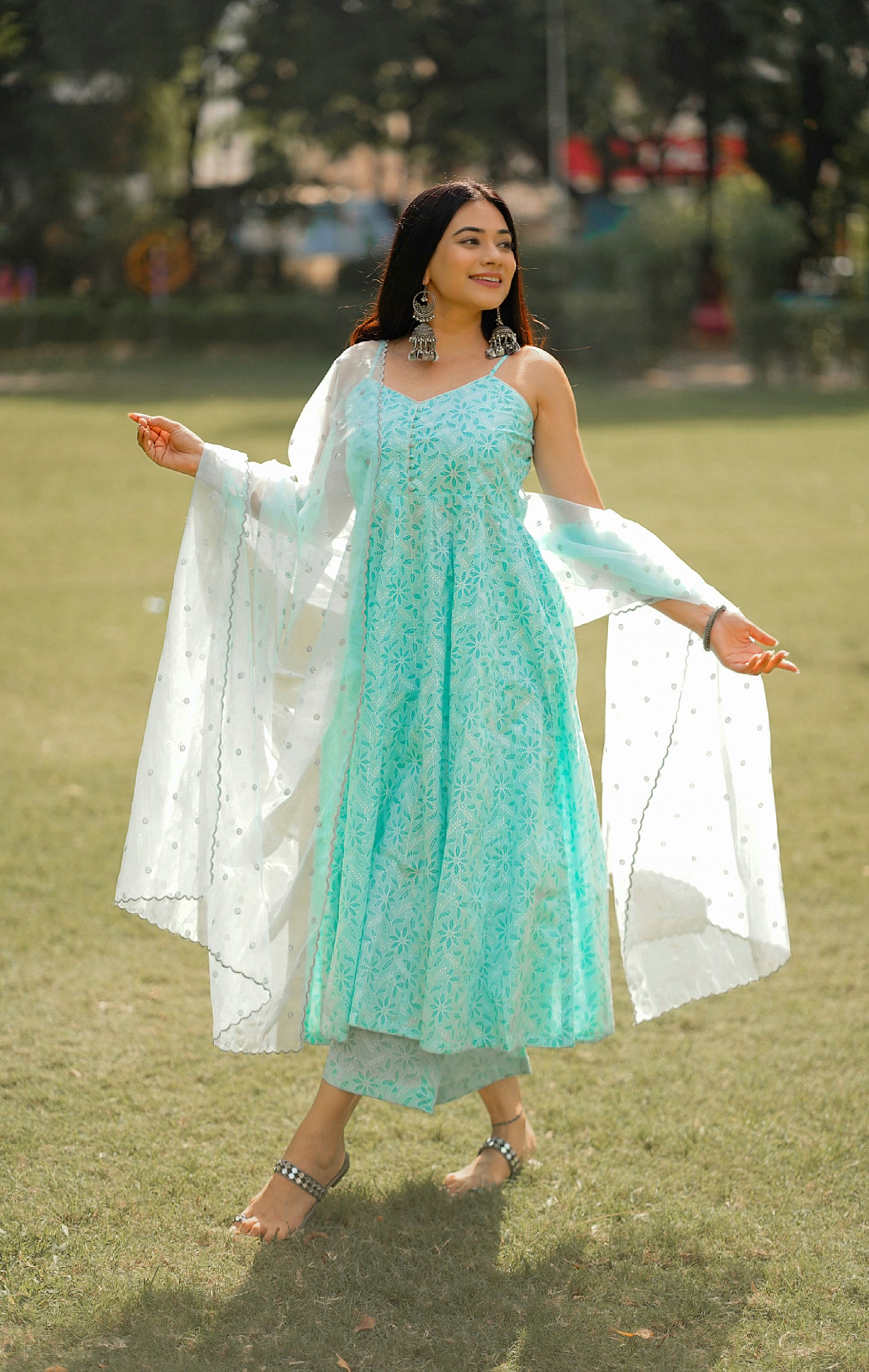 Sky Blue Suit Set with Organza Dupatta