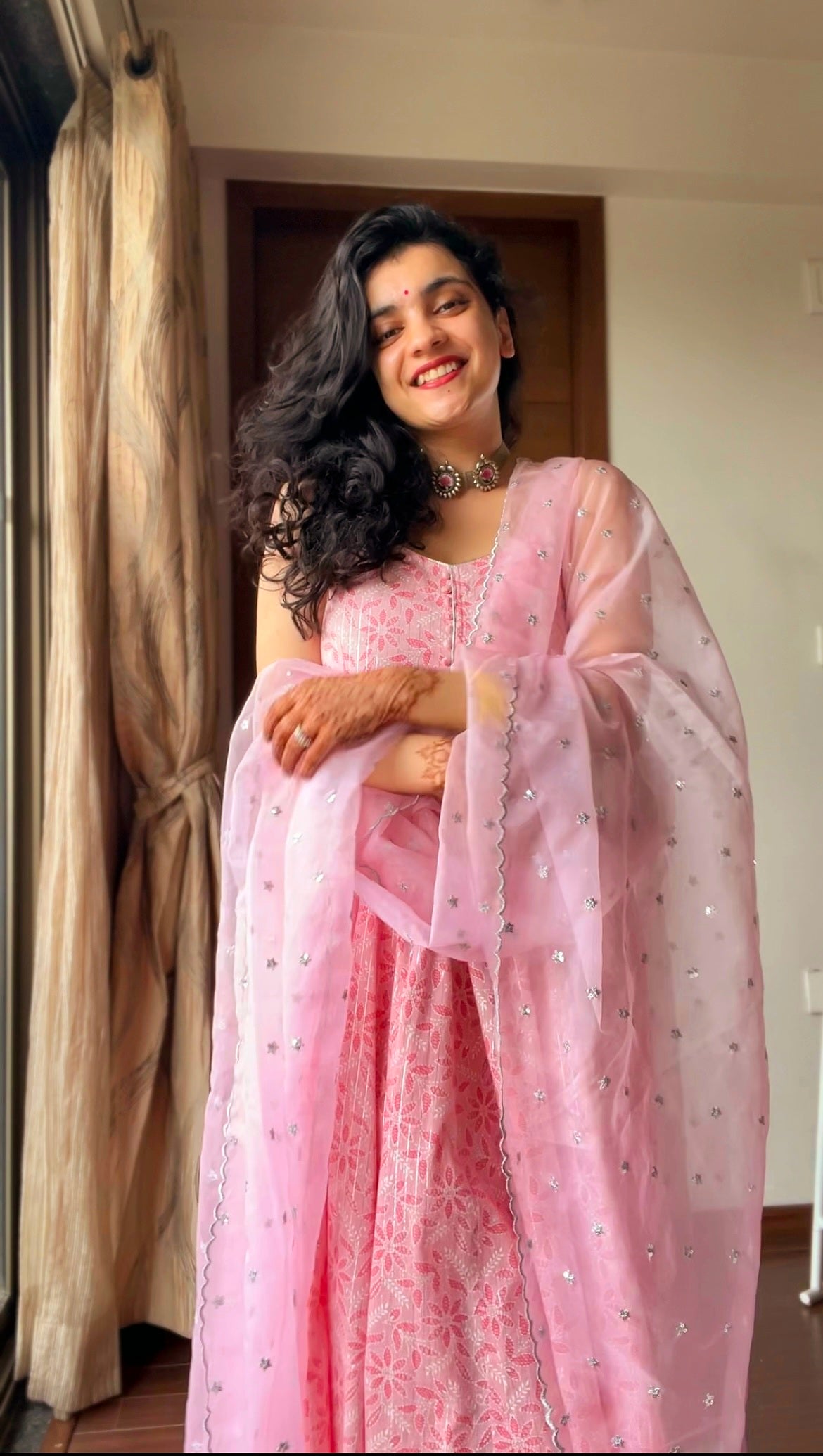 Baby Pink Suit Set with Organza Dupatta