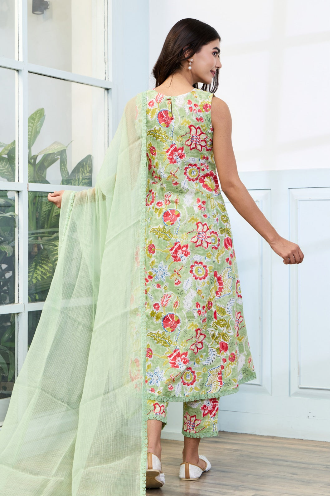 Pastel Green Cotton Suit (Set of 3)