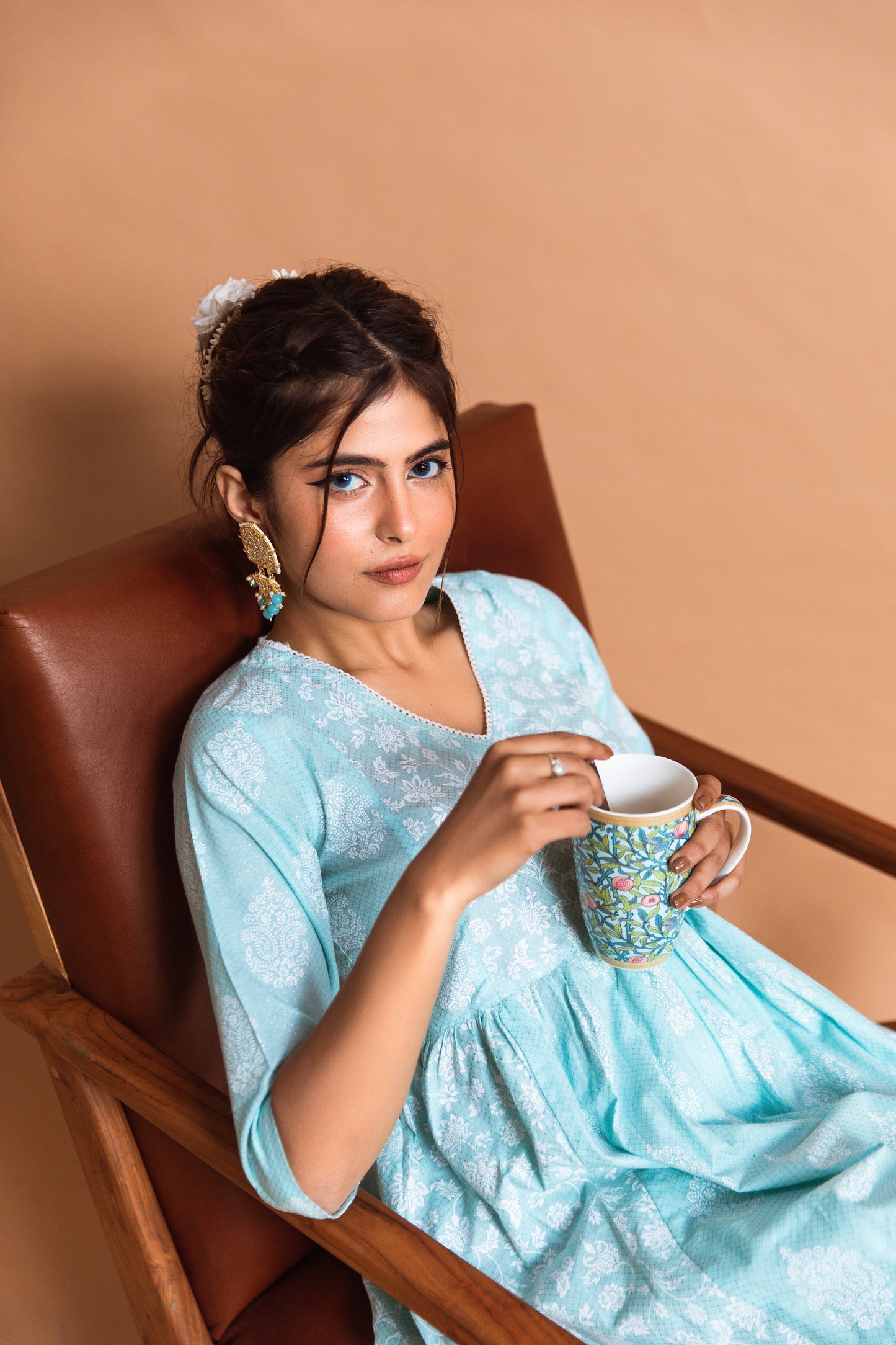 Pastel Blue Cotton Printed Sharara (Set of 3)