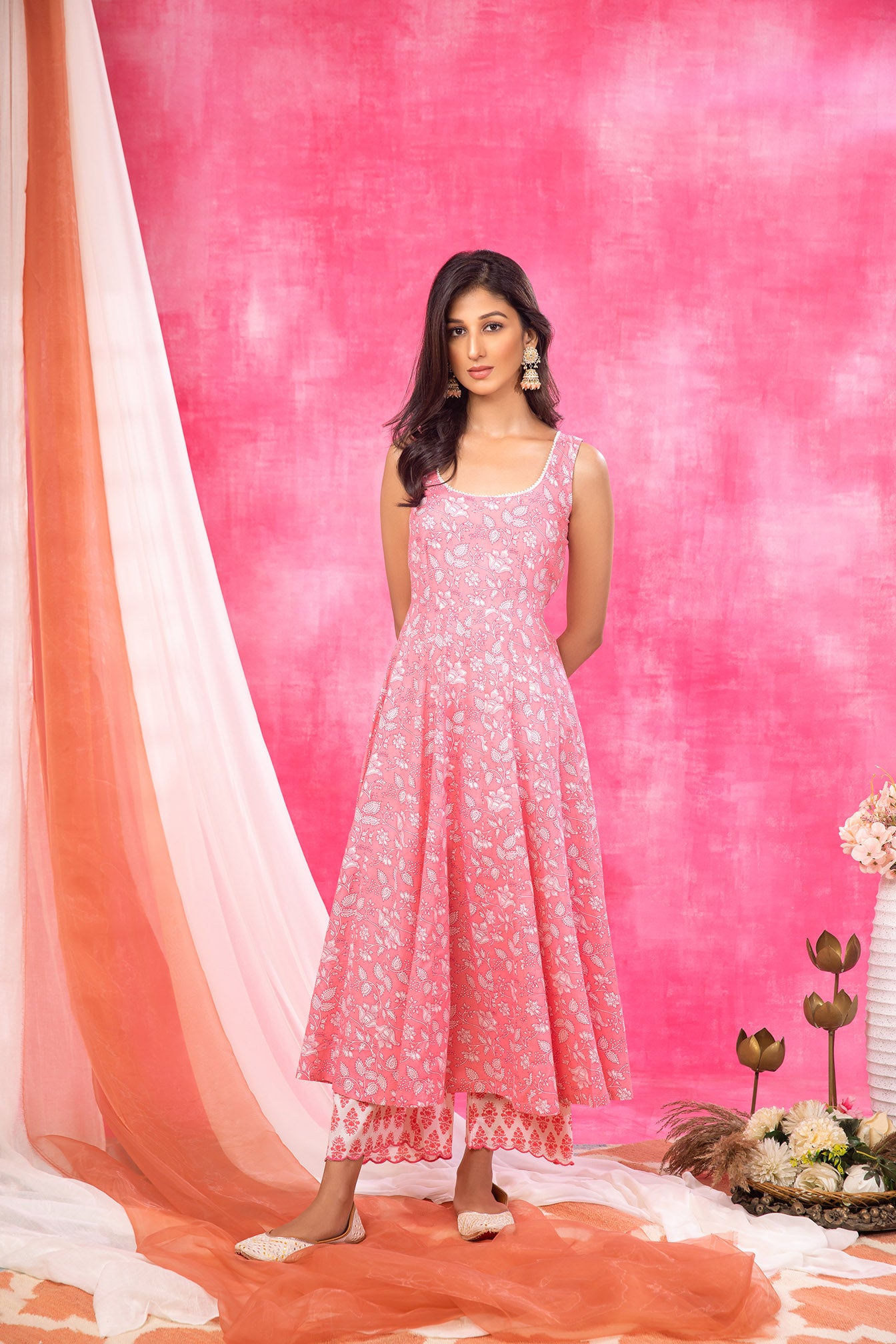 Cotton Printed Pink Suit (Set of 3)
