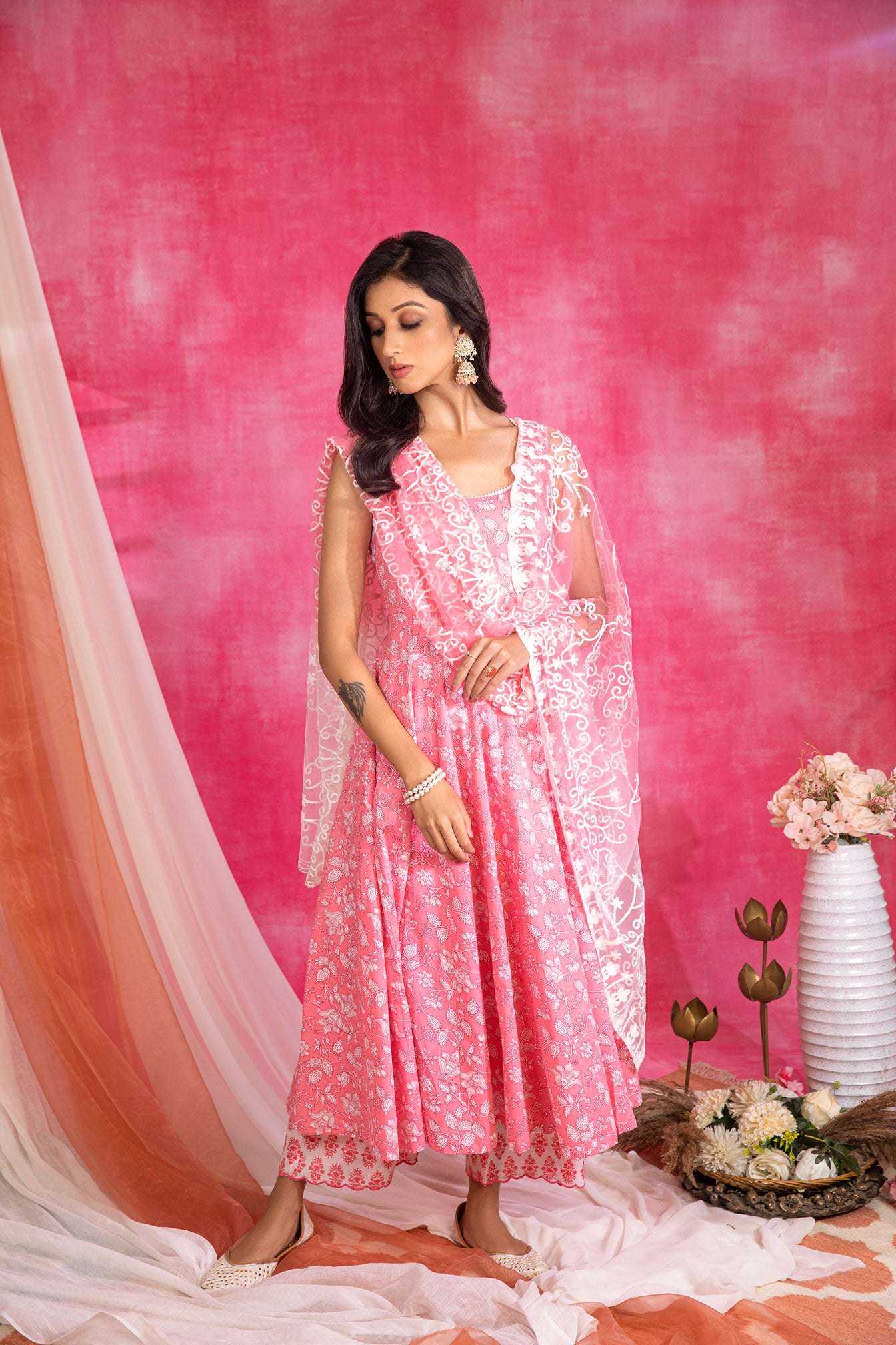Cotton Printed Pink Suit (Set of 3)