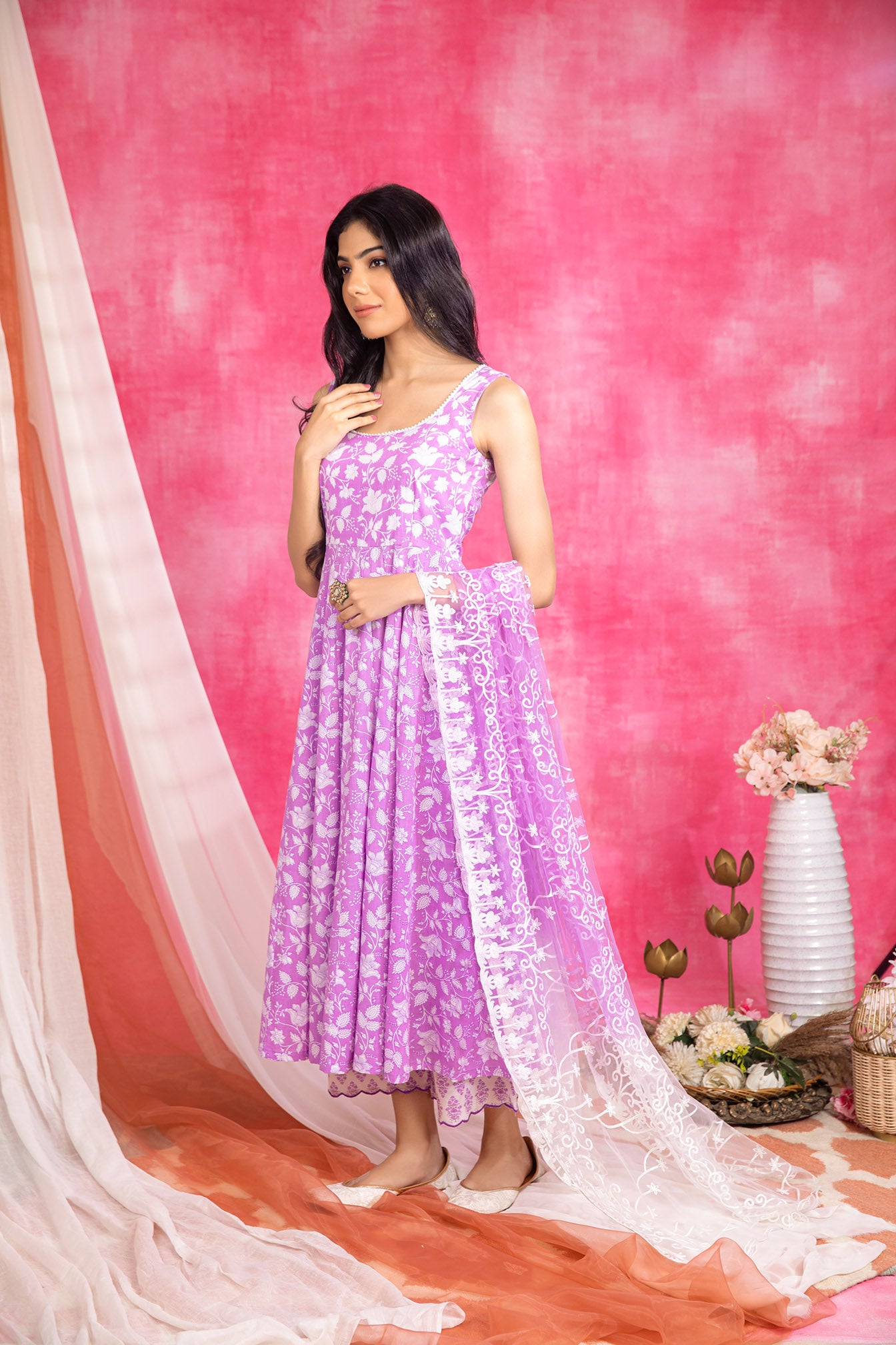Cotton Printed Lilac Suit (Set of 3)