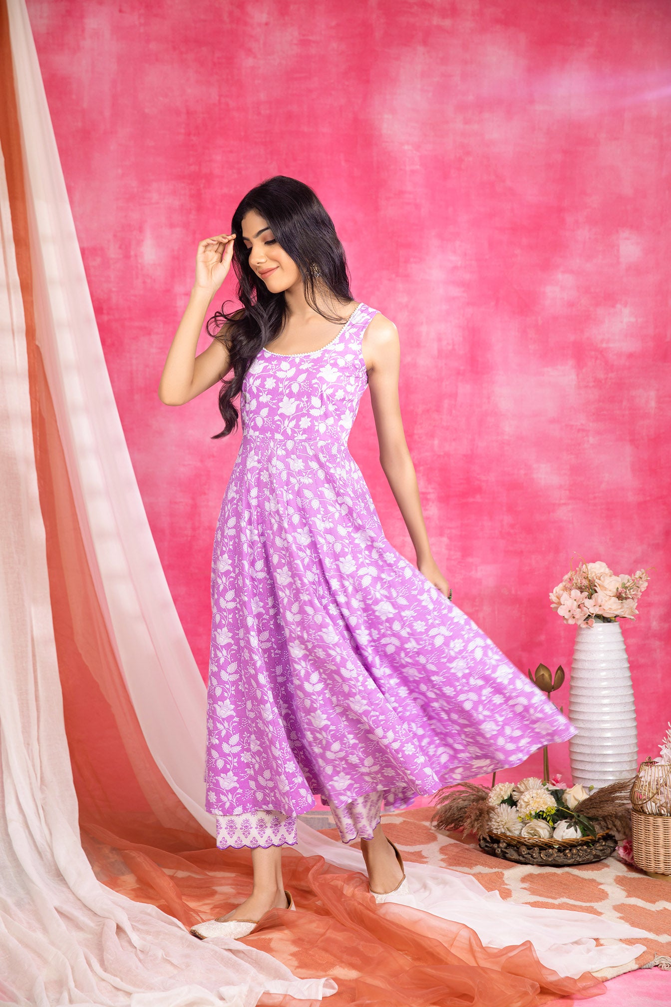 Cotton Printed Lilac Suit (Set of 3)