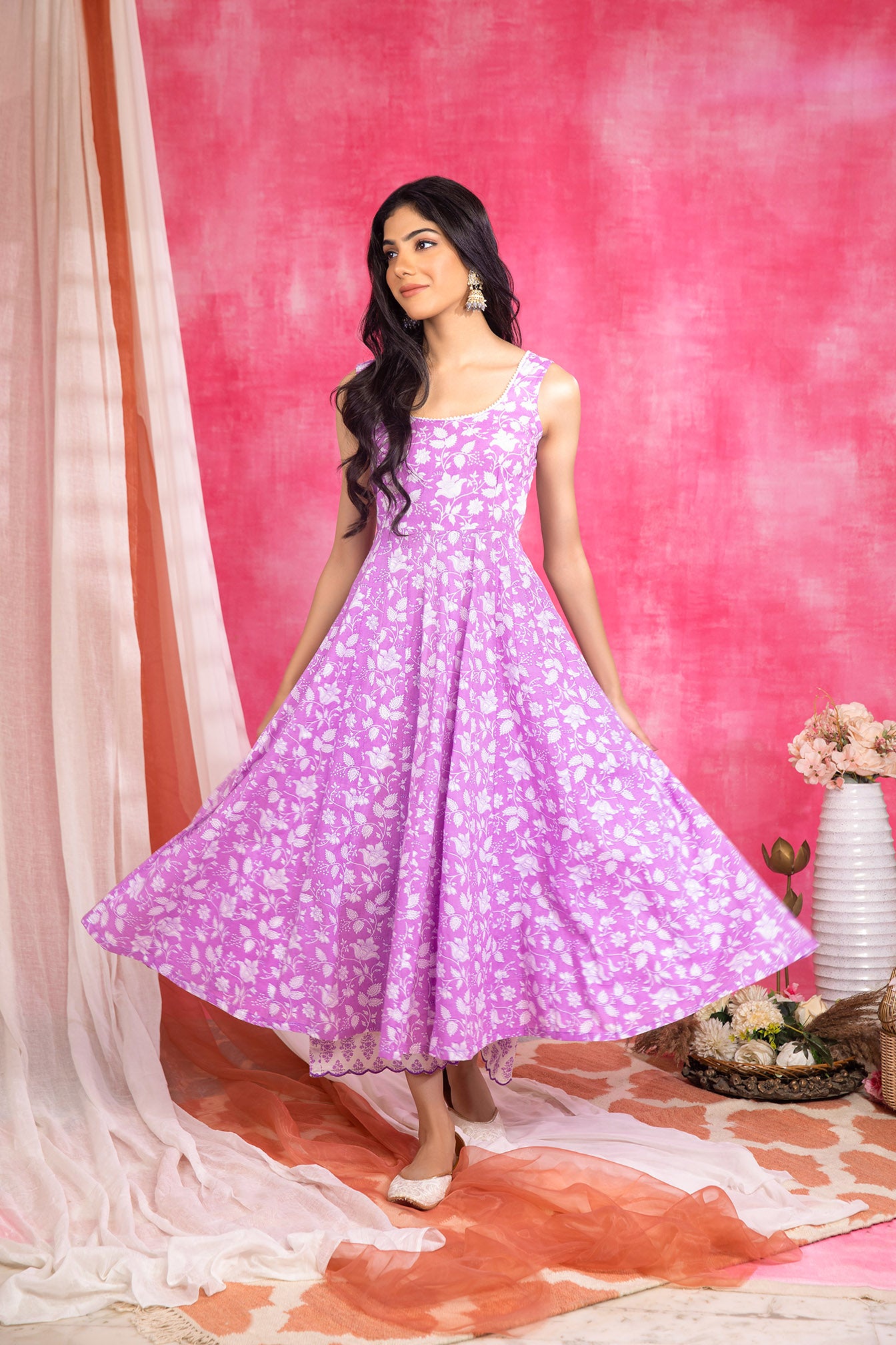 Cotton Printed Lilac Suit (Set of 3)
