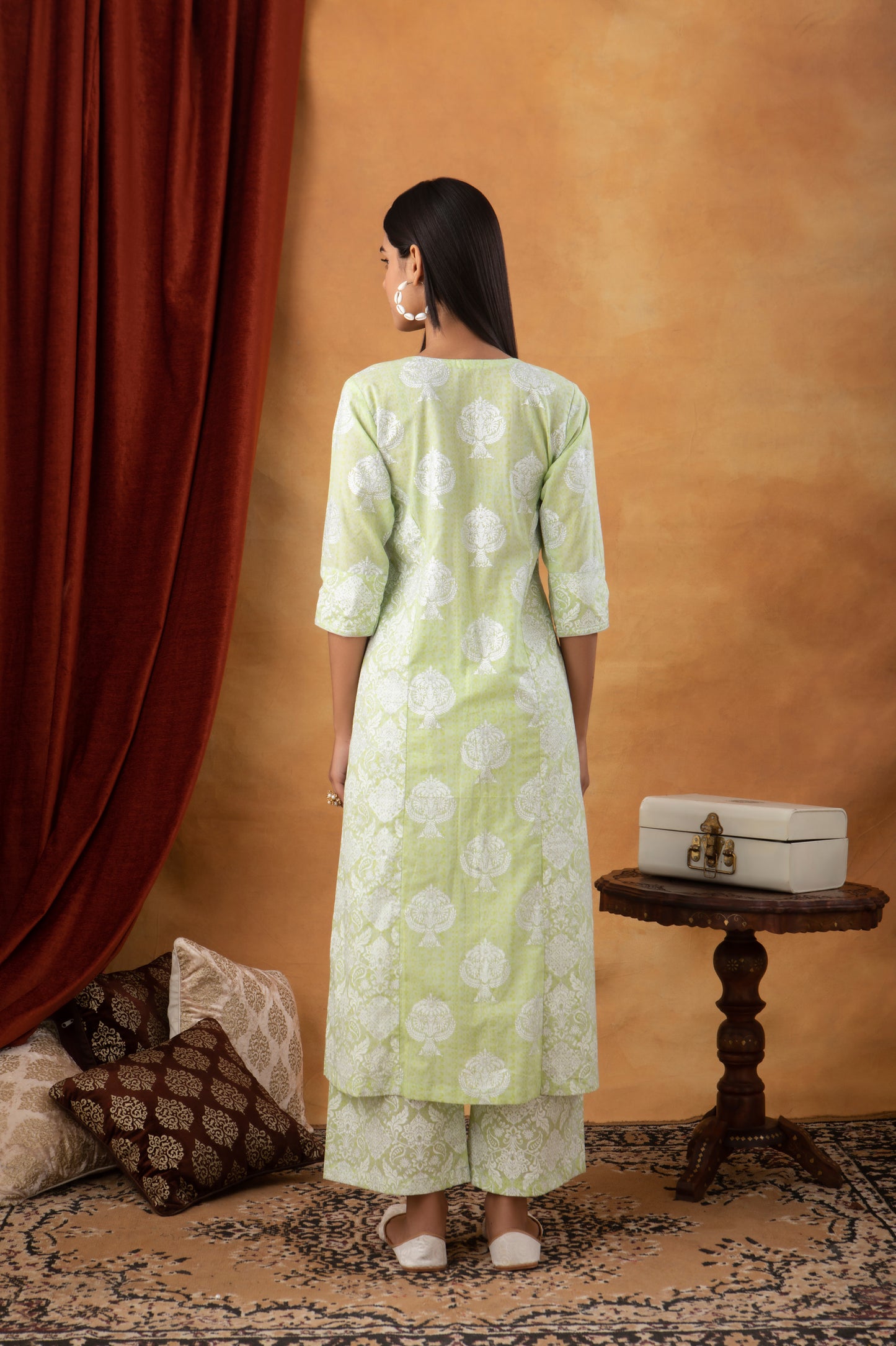 Green A-Line Printed Suit (Set of 3)