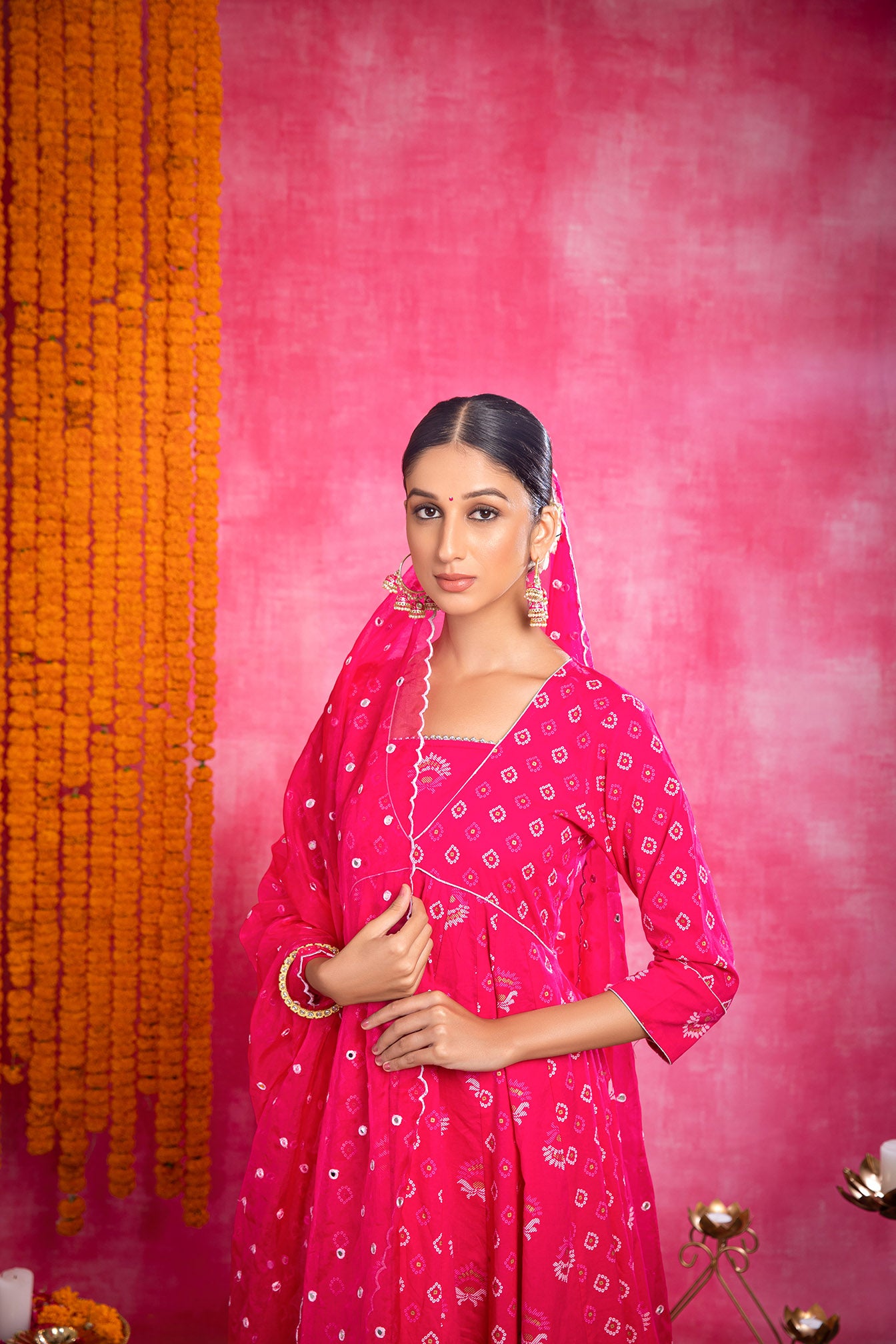 Pink Cotton Printed Suit with Organza Dupatta (Set of 3)