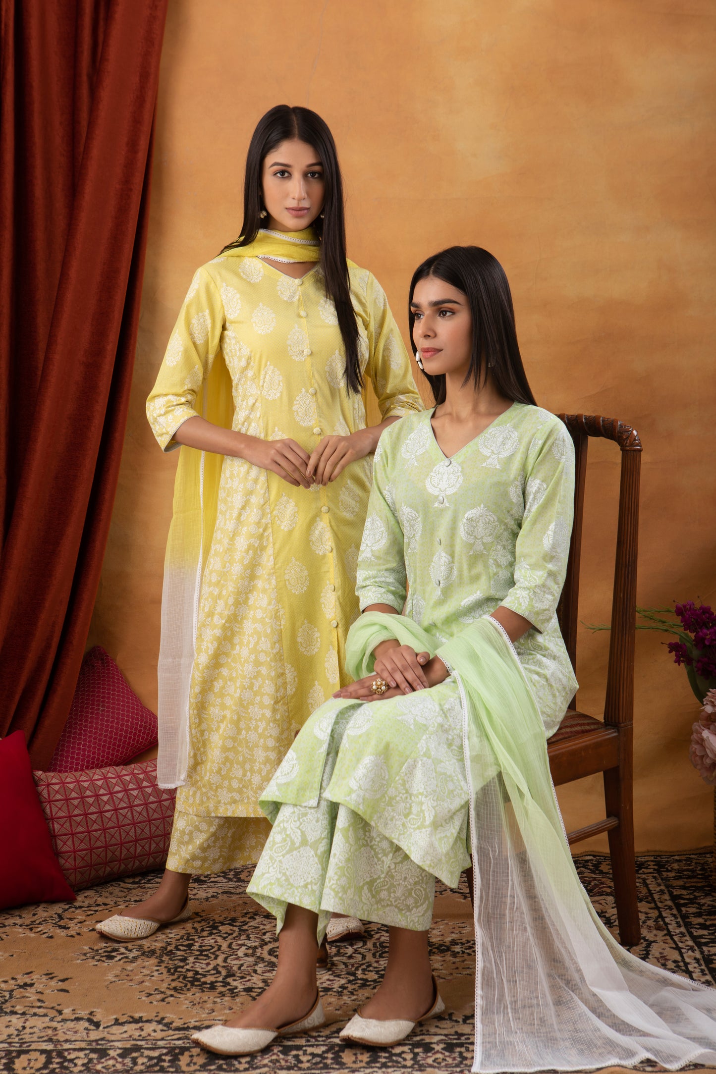 Lemon A-Line Printed Cotton Suit (Set of 3)