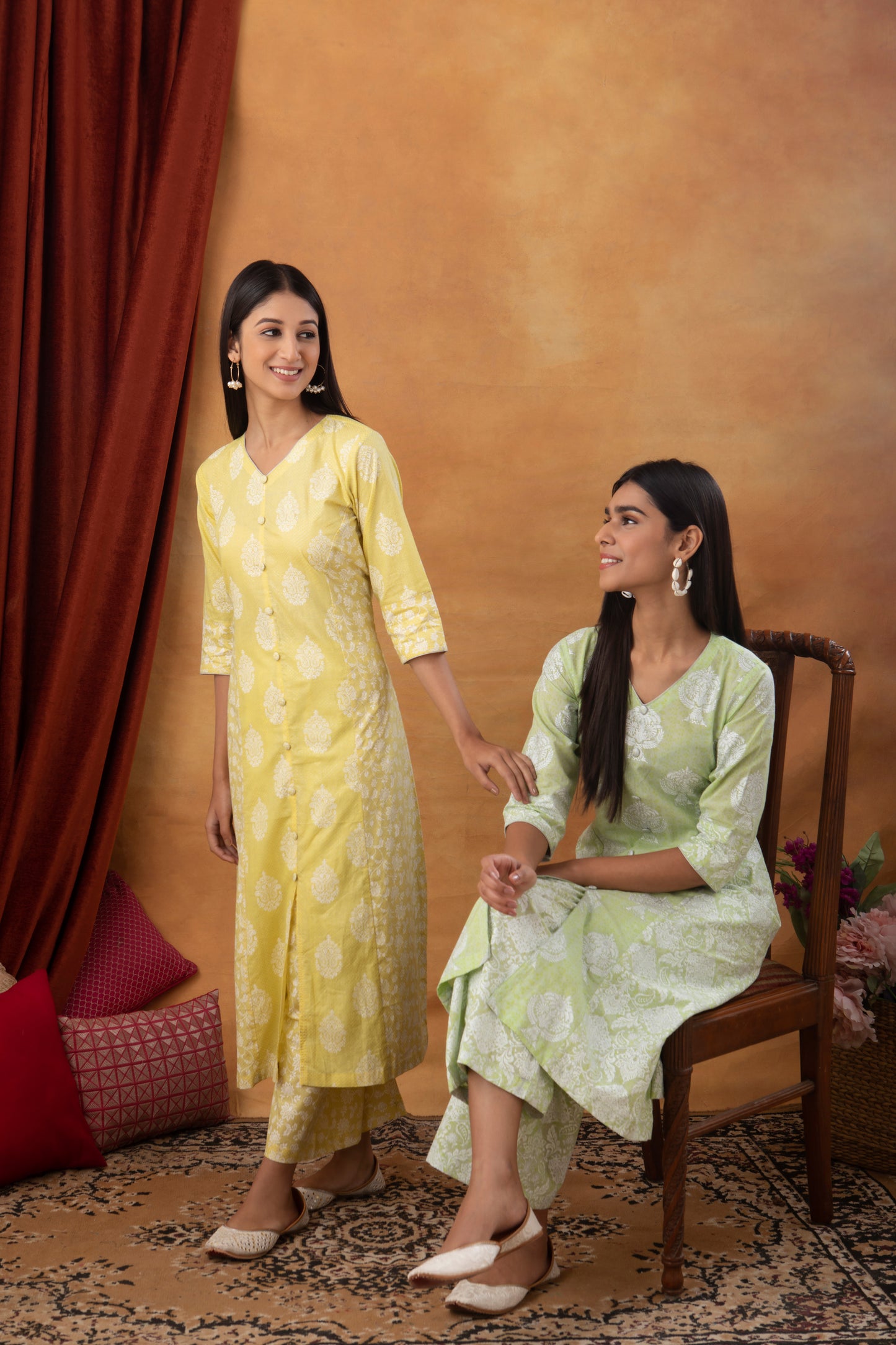 Lemon A-Line Printed Cotton Suit (Set of 3)