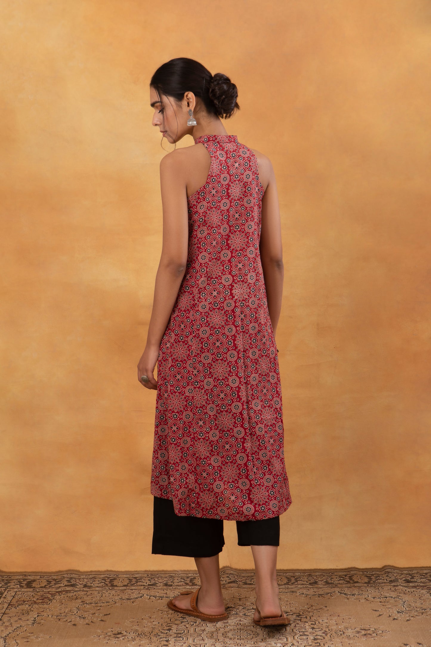 Maroon Ajrakh Printed Flare Kurta with Palazzo (Set of 2)