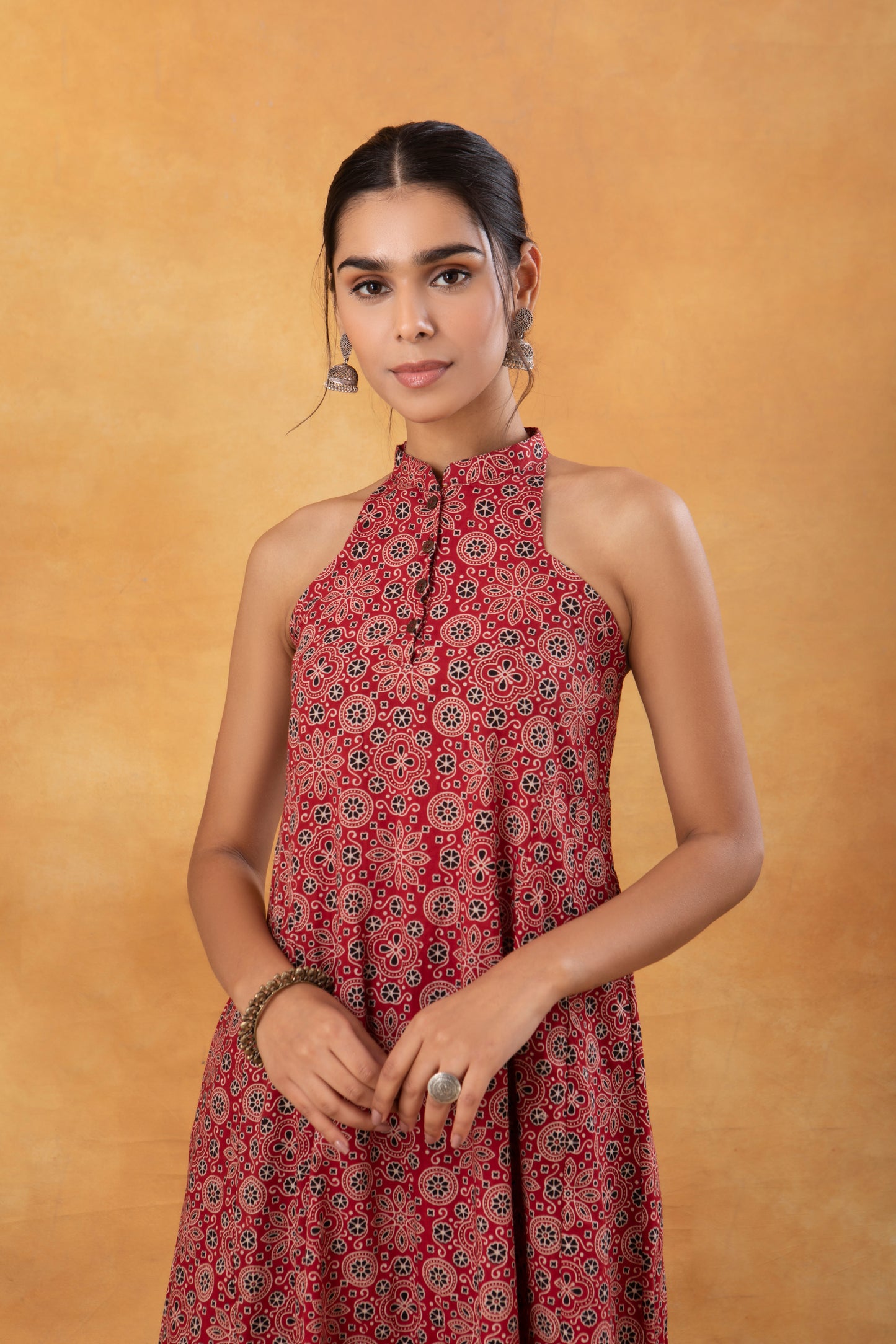 Maroon Ajrakh Printed Flare Kurta with Palazzo (Set of 2)