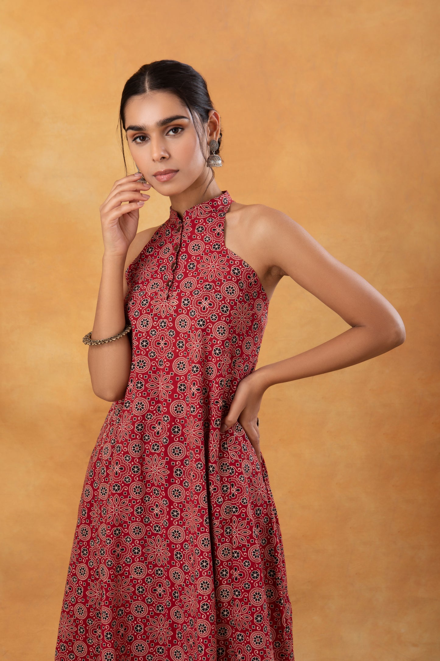 Maroon Ajrakh Printed Flare Kurta with Palazzo (Set of 2)