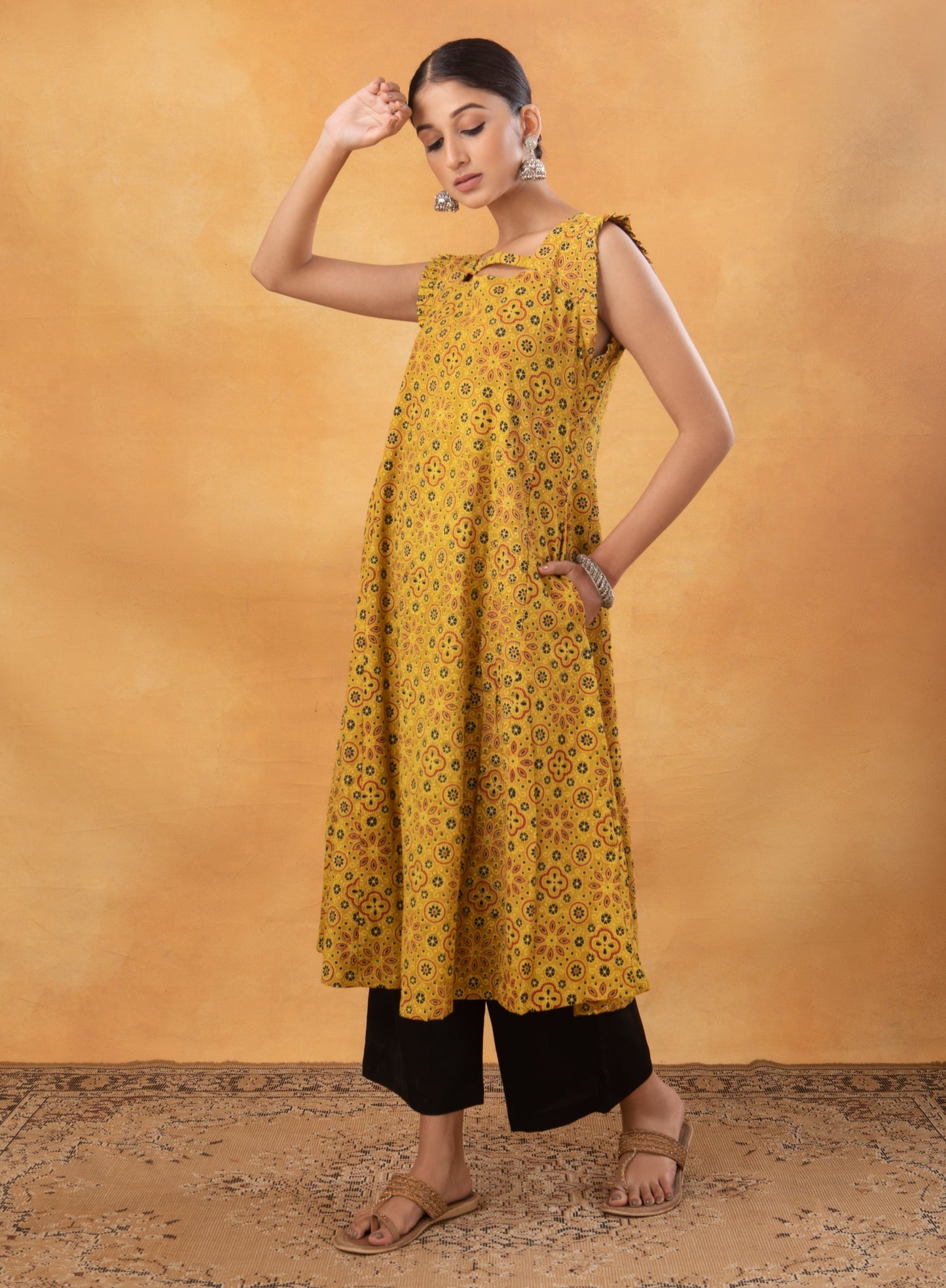 Lemon Ajrakh Printed Kurta with Palazzo (Set of 2)