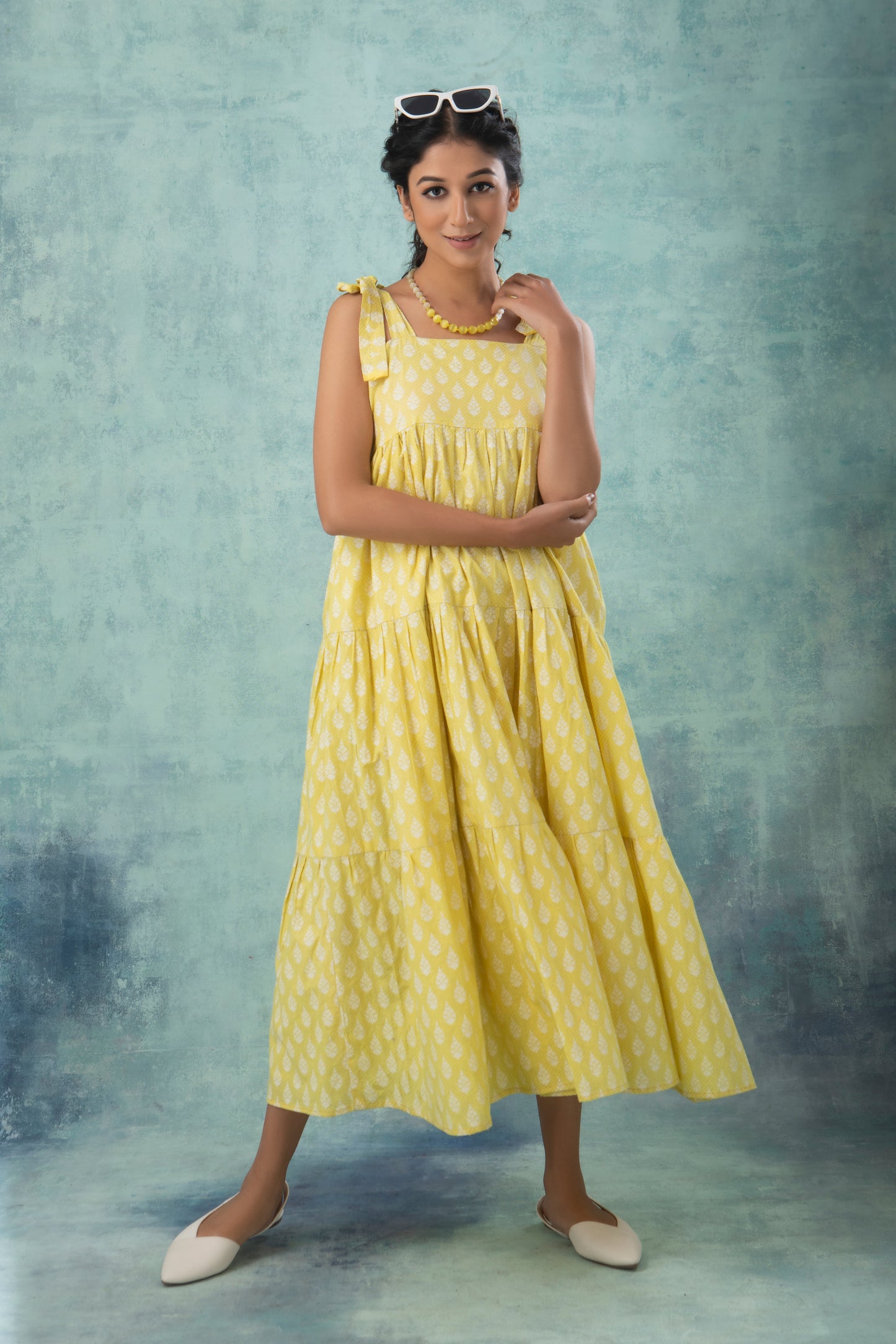 Lemon Handblock Printed Cotton Dress
