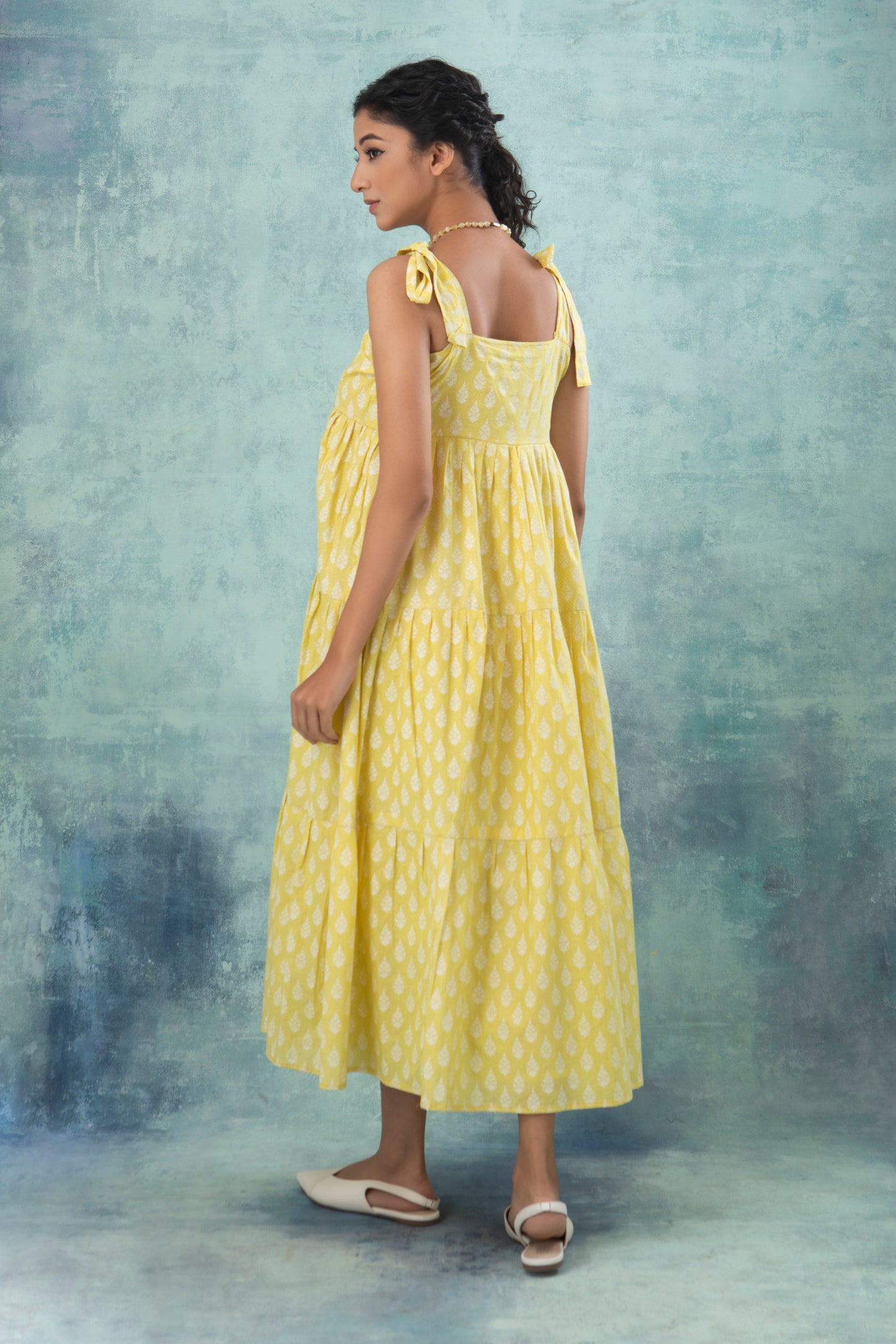 Lemon Handblock Printed Cotton Dress