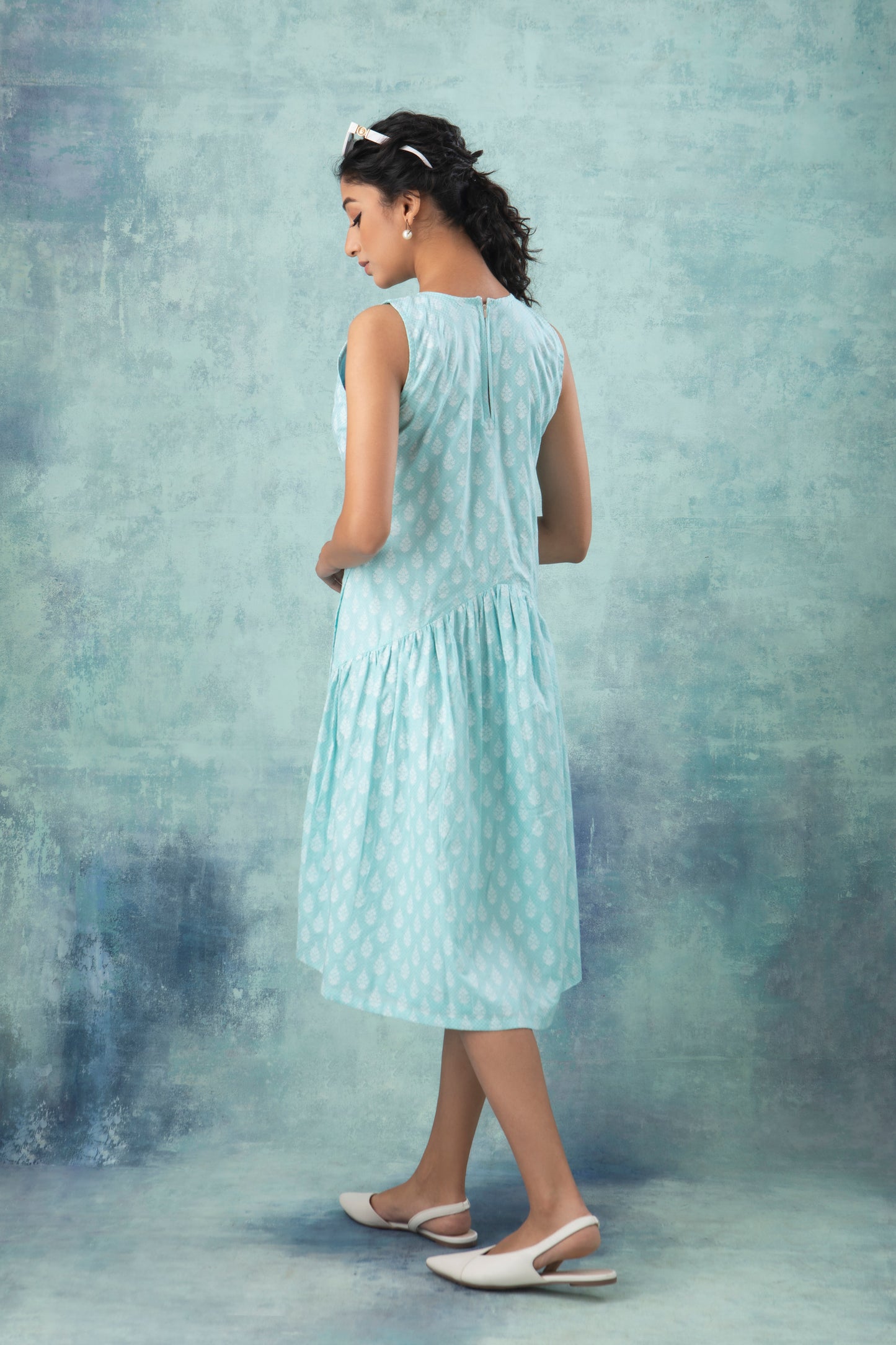 Pastel Blue Handblock Printed Cotton Dress