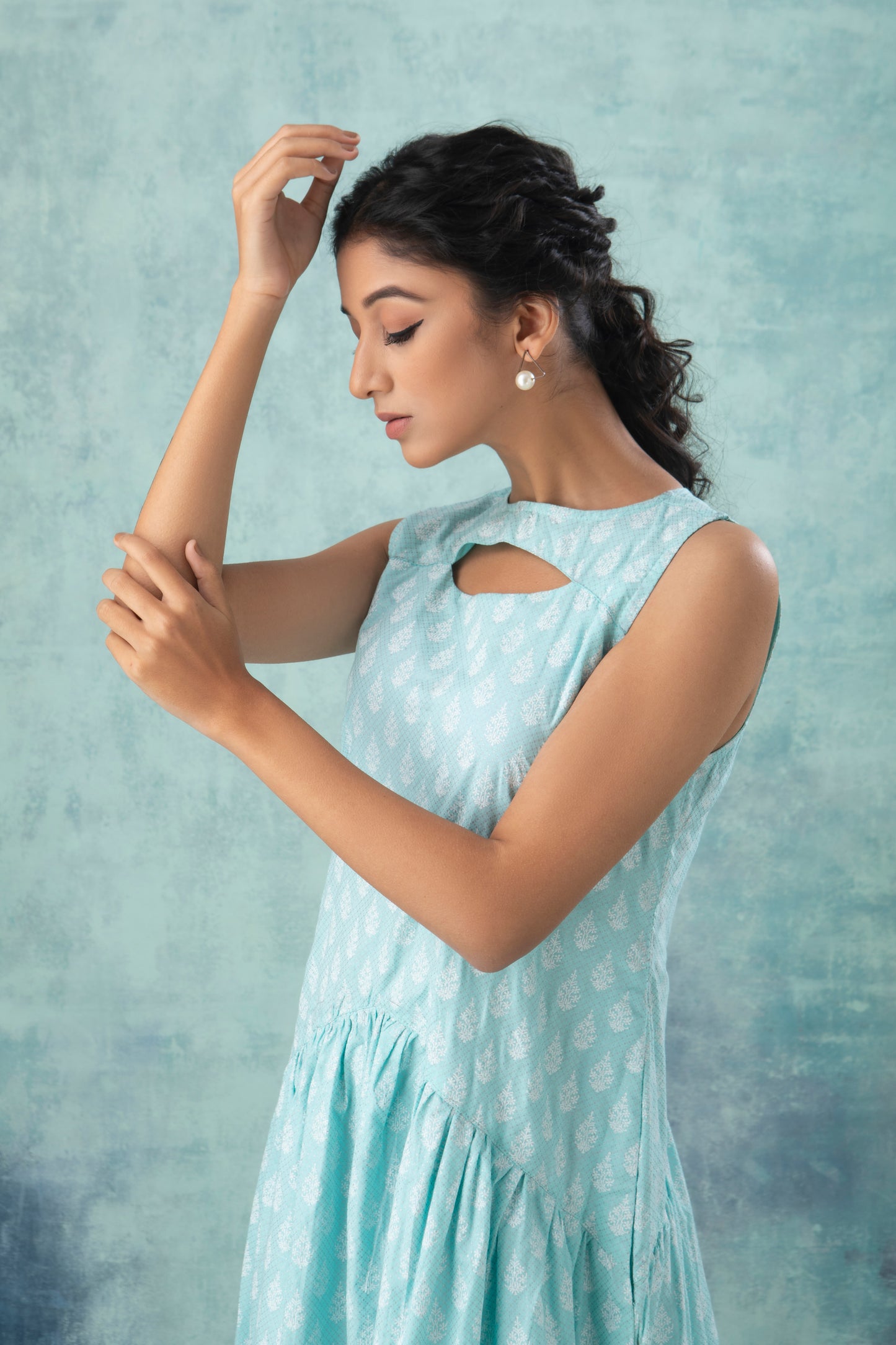 Pastel Blue Handblock Printed Cotton Dress