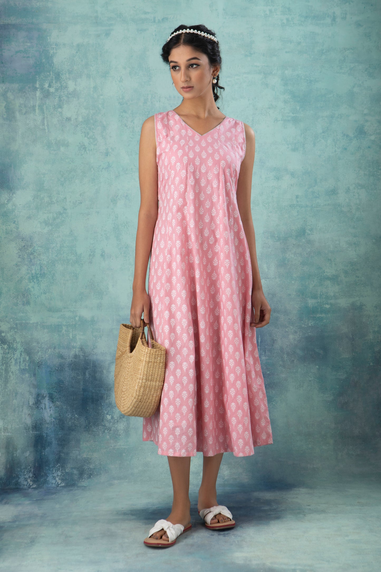 Pink Handblock Printed Cotton Dress