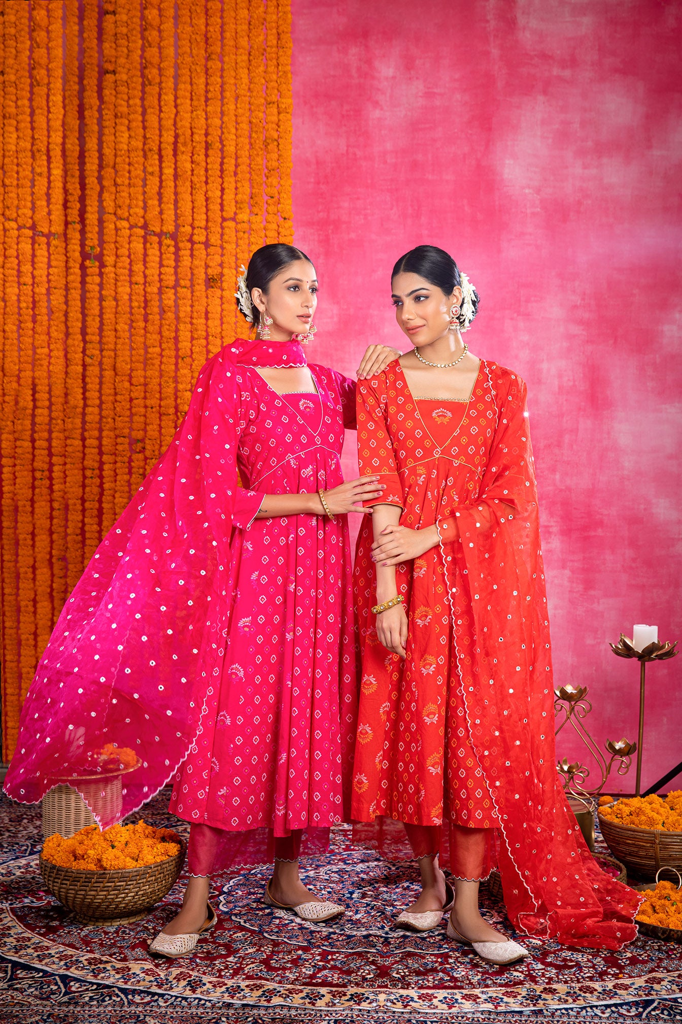 Pink Cotton Printed Suit with Organza Dupatta (Set of 3)