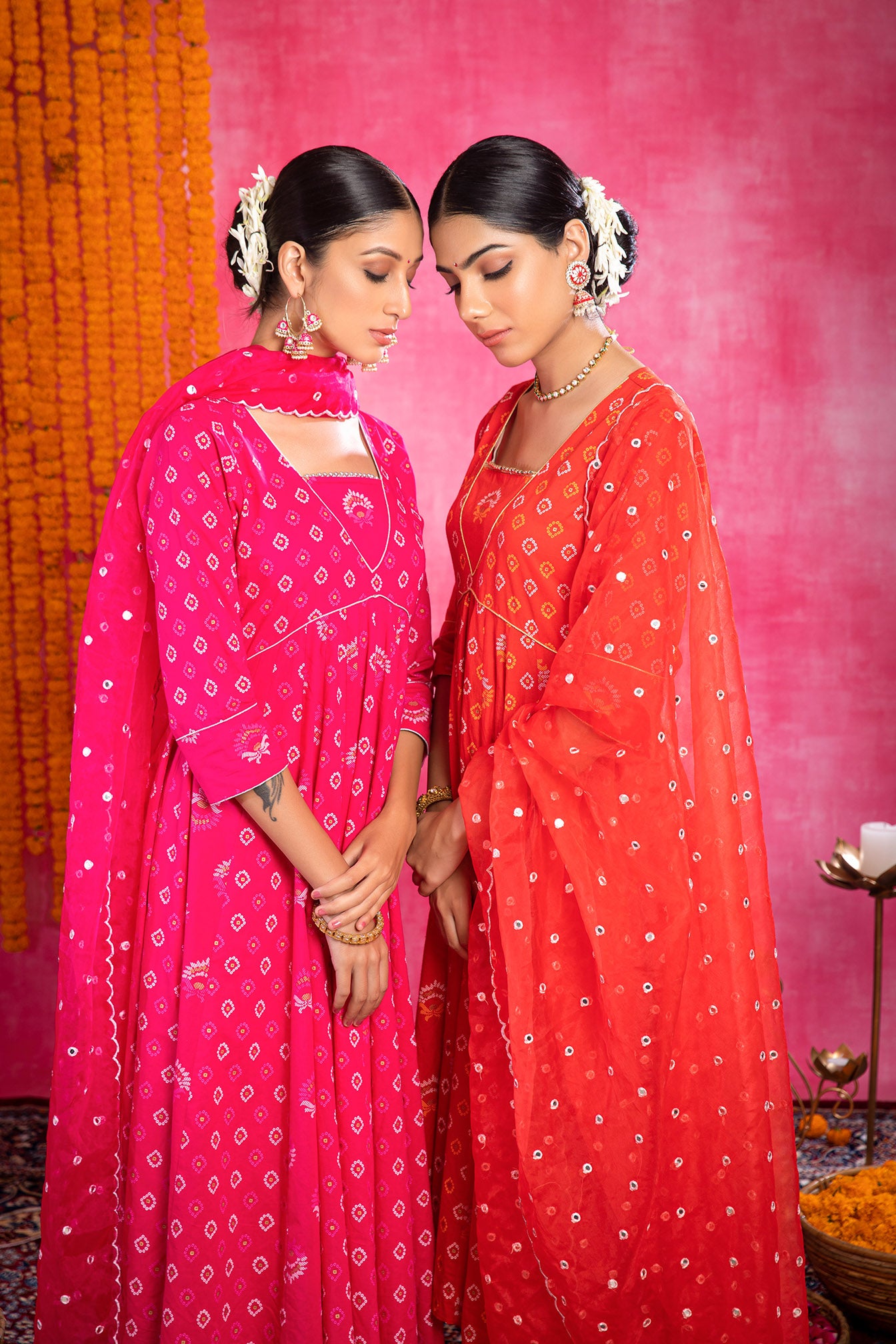 Pink Cotton Printed Suit with Organza Dupatta (Set of 3)