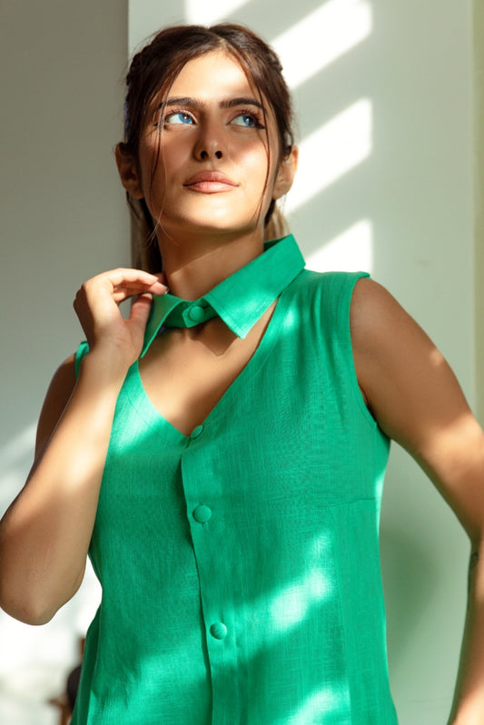Handloom Green Cotton Kurta with Palazzo (Set of 2)