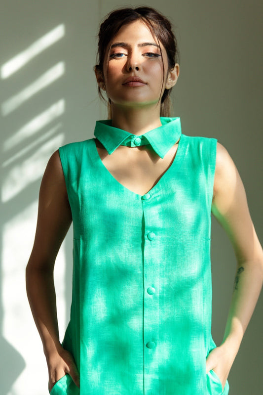 Handloom Green Cotton Kurta with Palazzo (Set of 2)