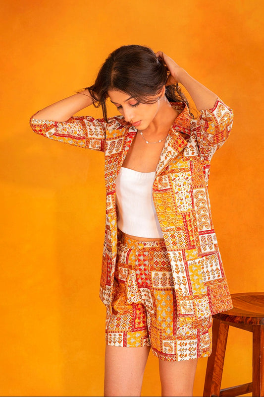 Brown & White Cotton Printed Co-ord Set