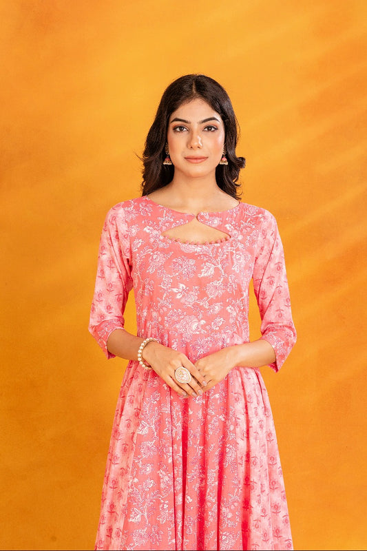 Pink Cotton Suit with Potli Button Detailing (Set of 3)