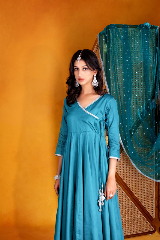 Blue Glaze Cotton Angrakha Suit (Set of 3)